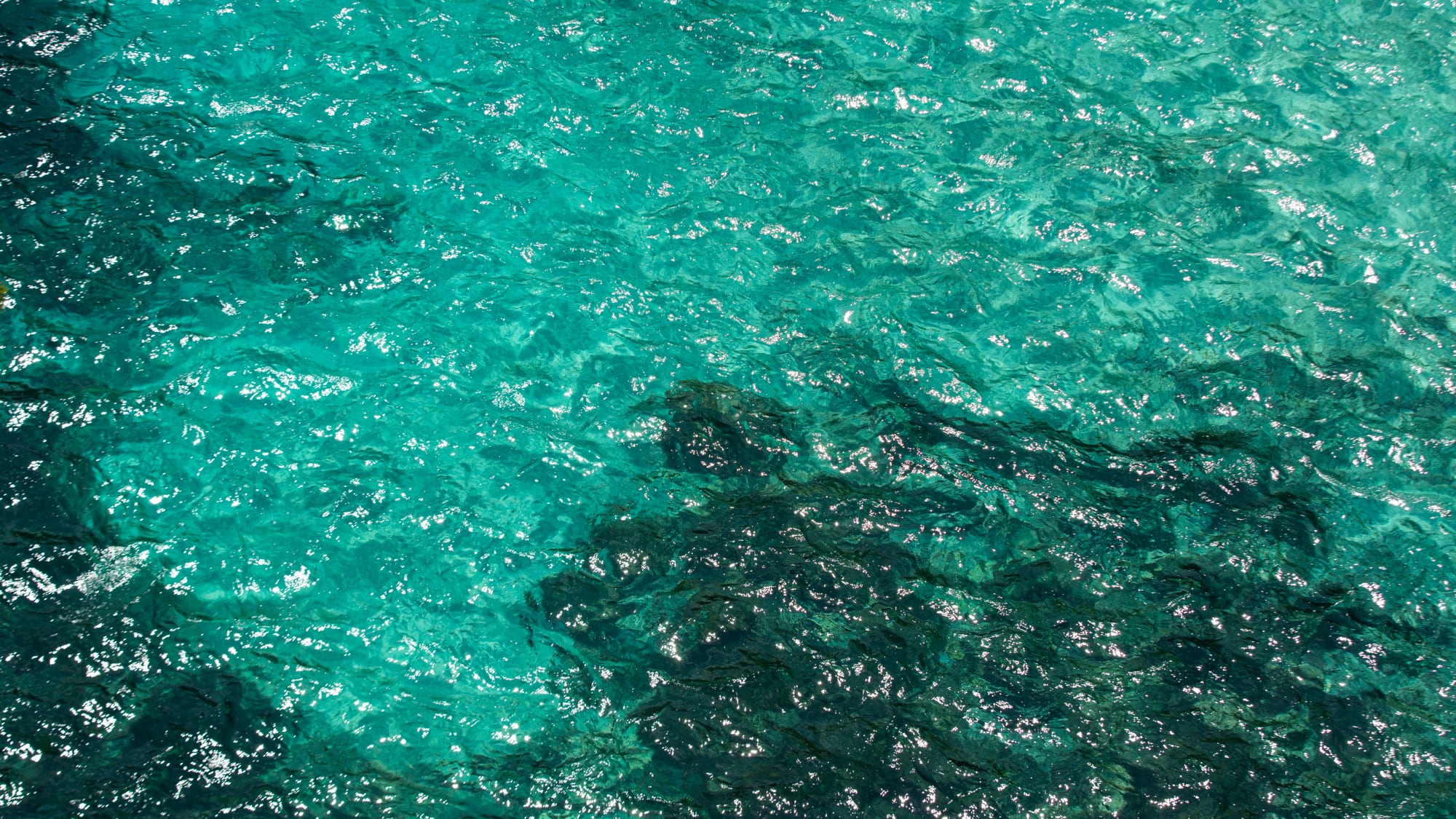 a clear blue water with small ripples