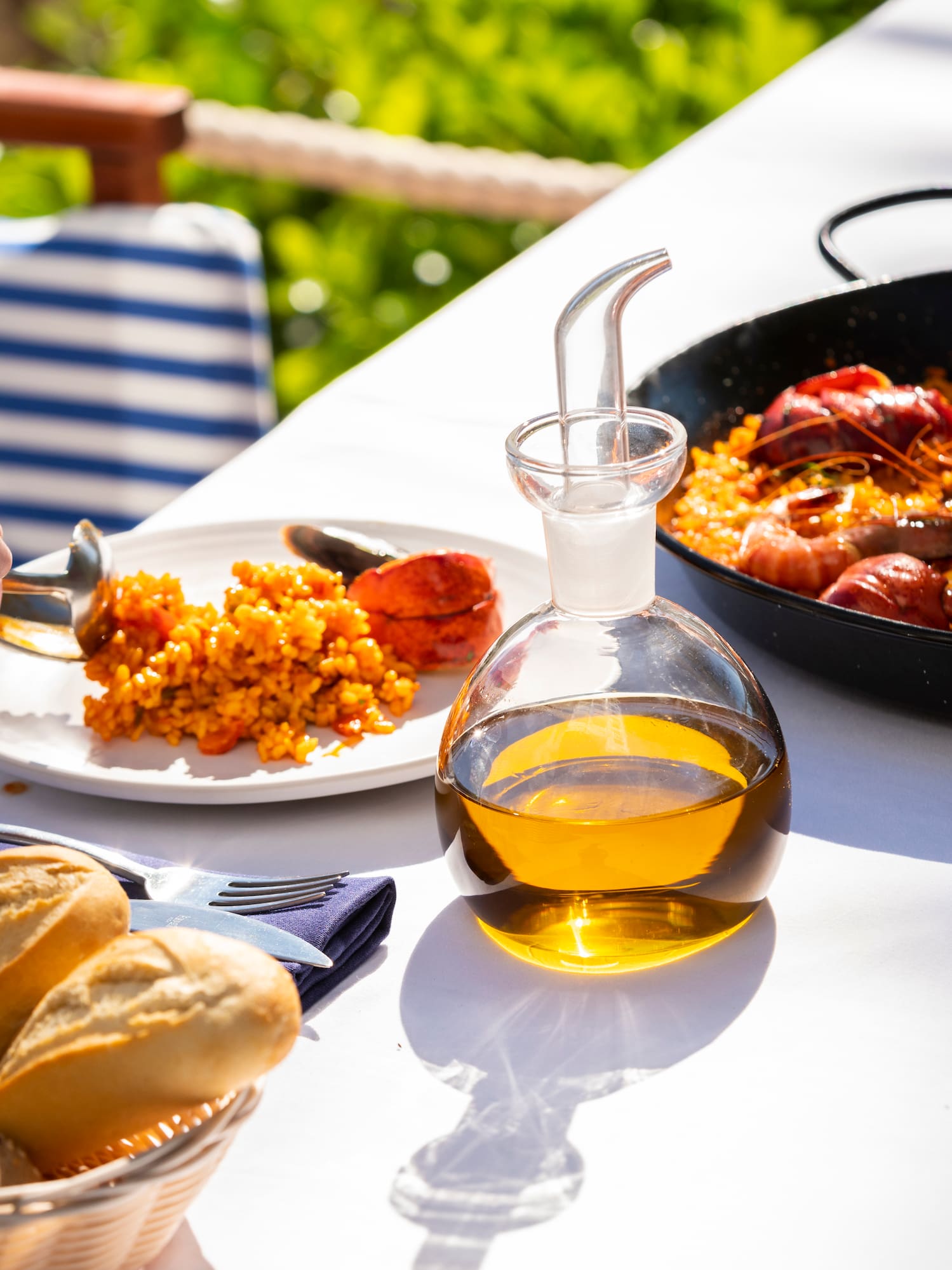 a person eating food on a table