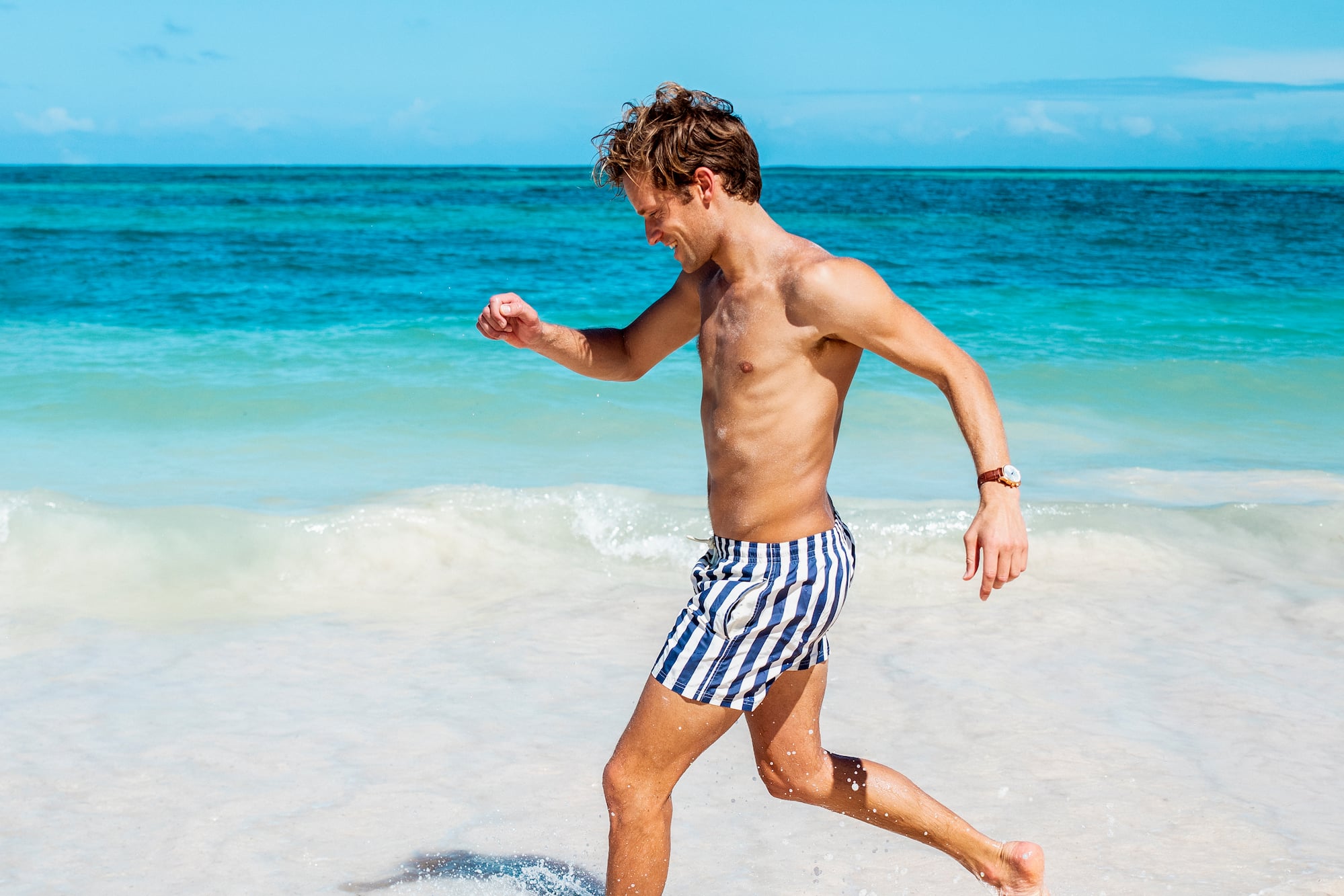 a man running in the water