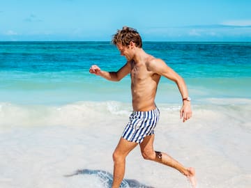 a man running in the water