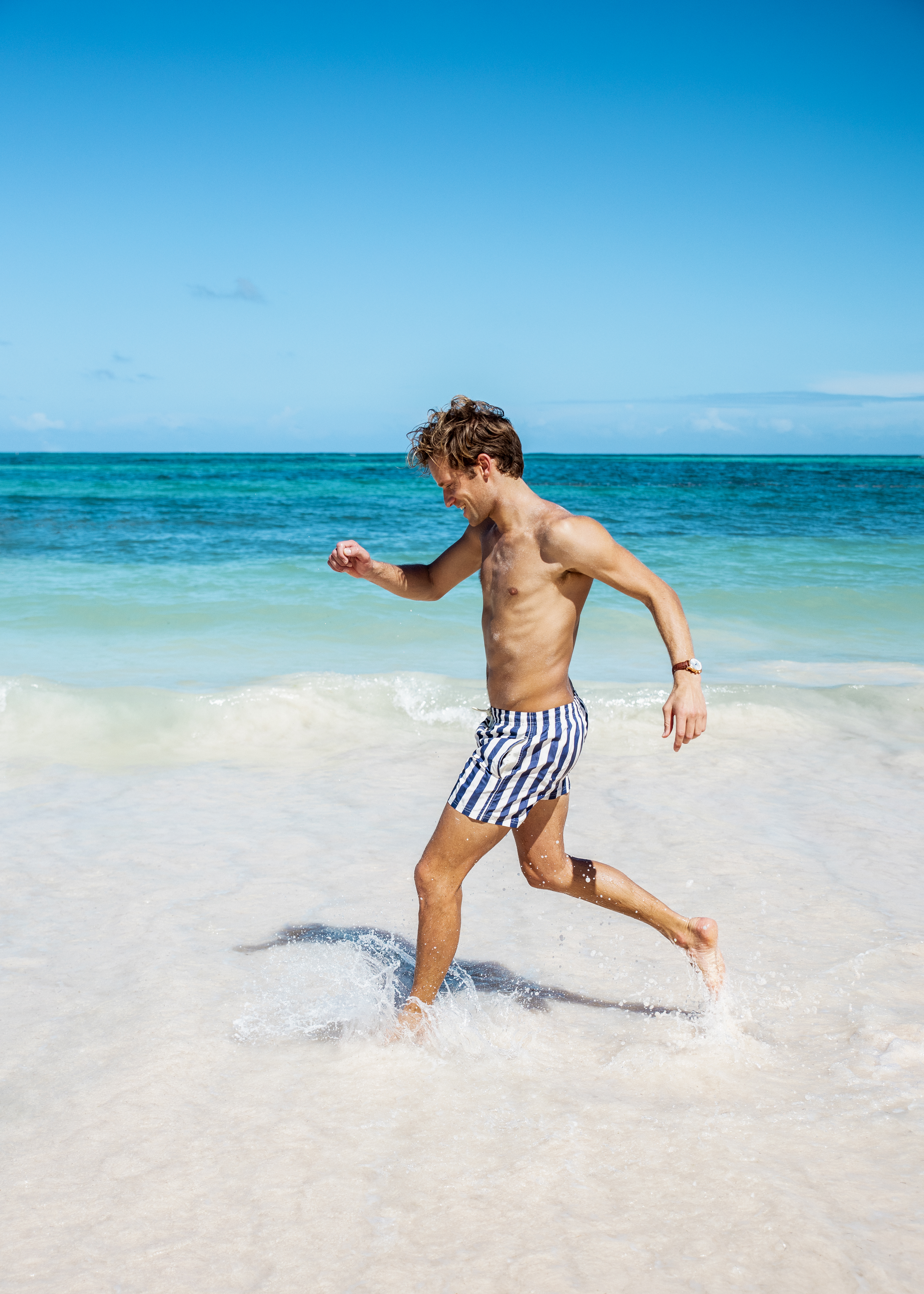 a man running in the water