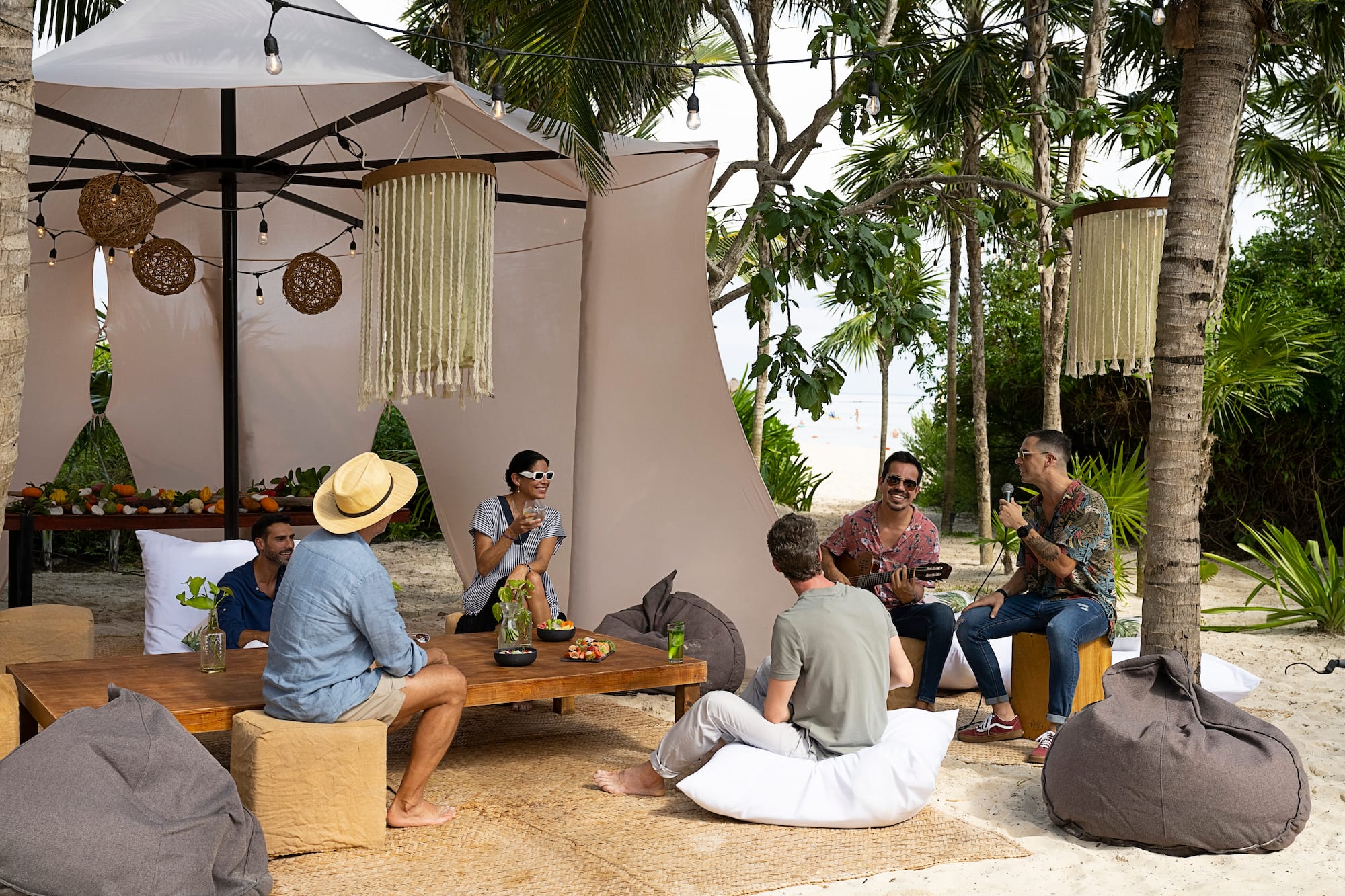 a group of people sitting around a table