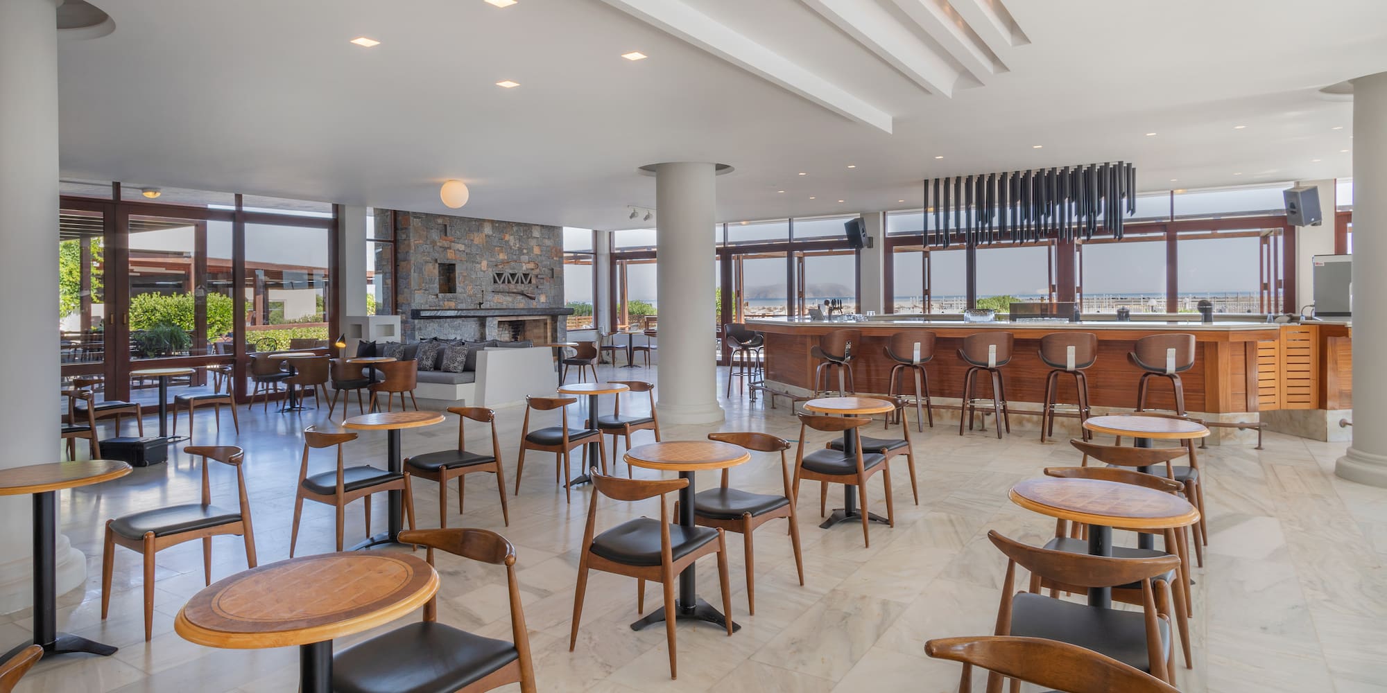 a room with tables and chairs