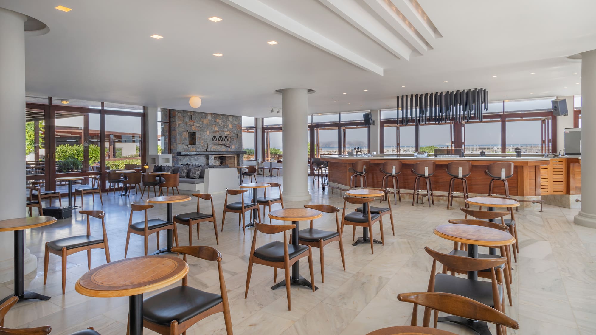 a room with tables and chairs