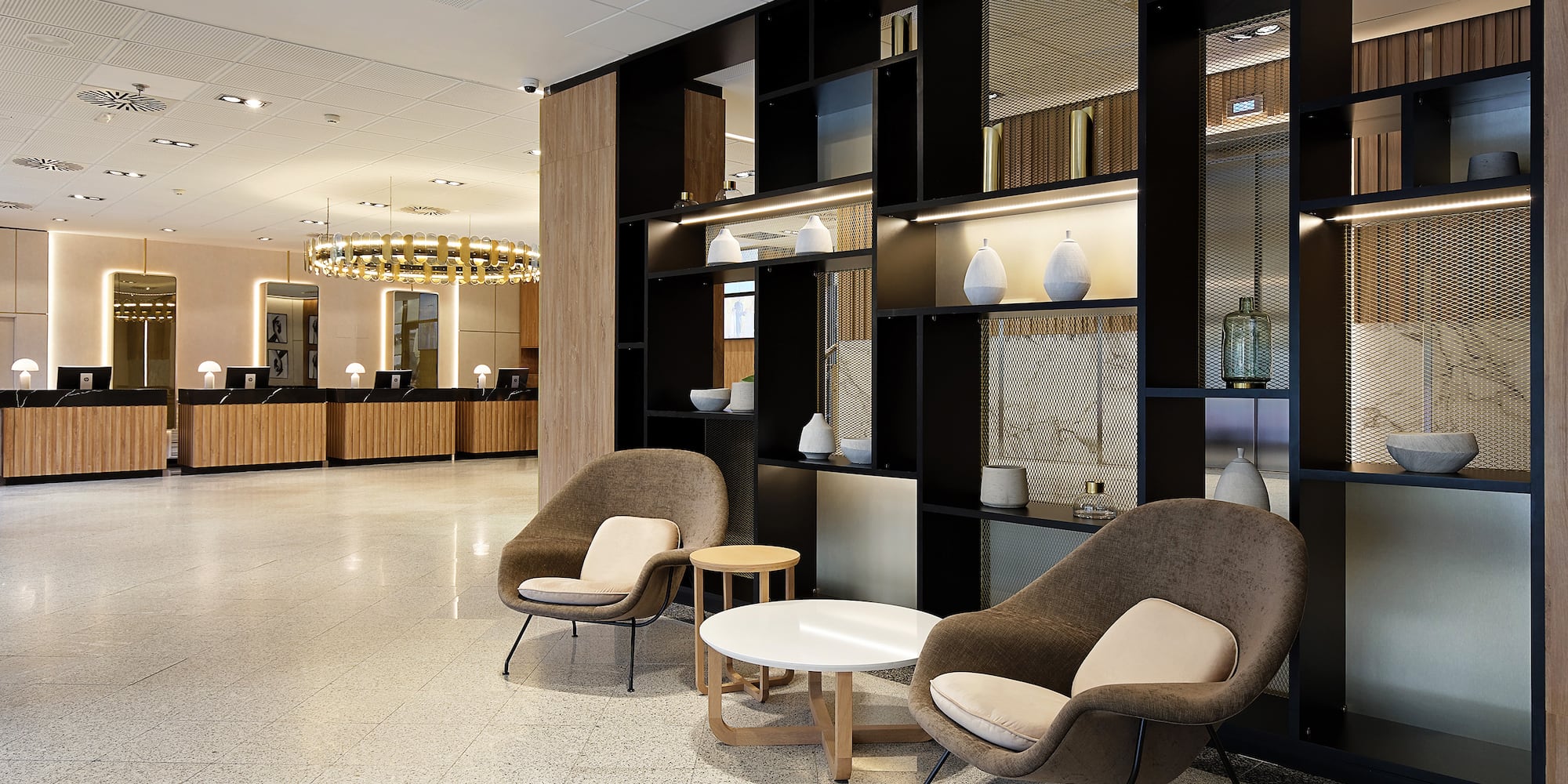 a room with chairs and a table