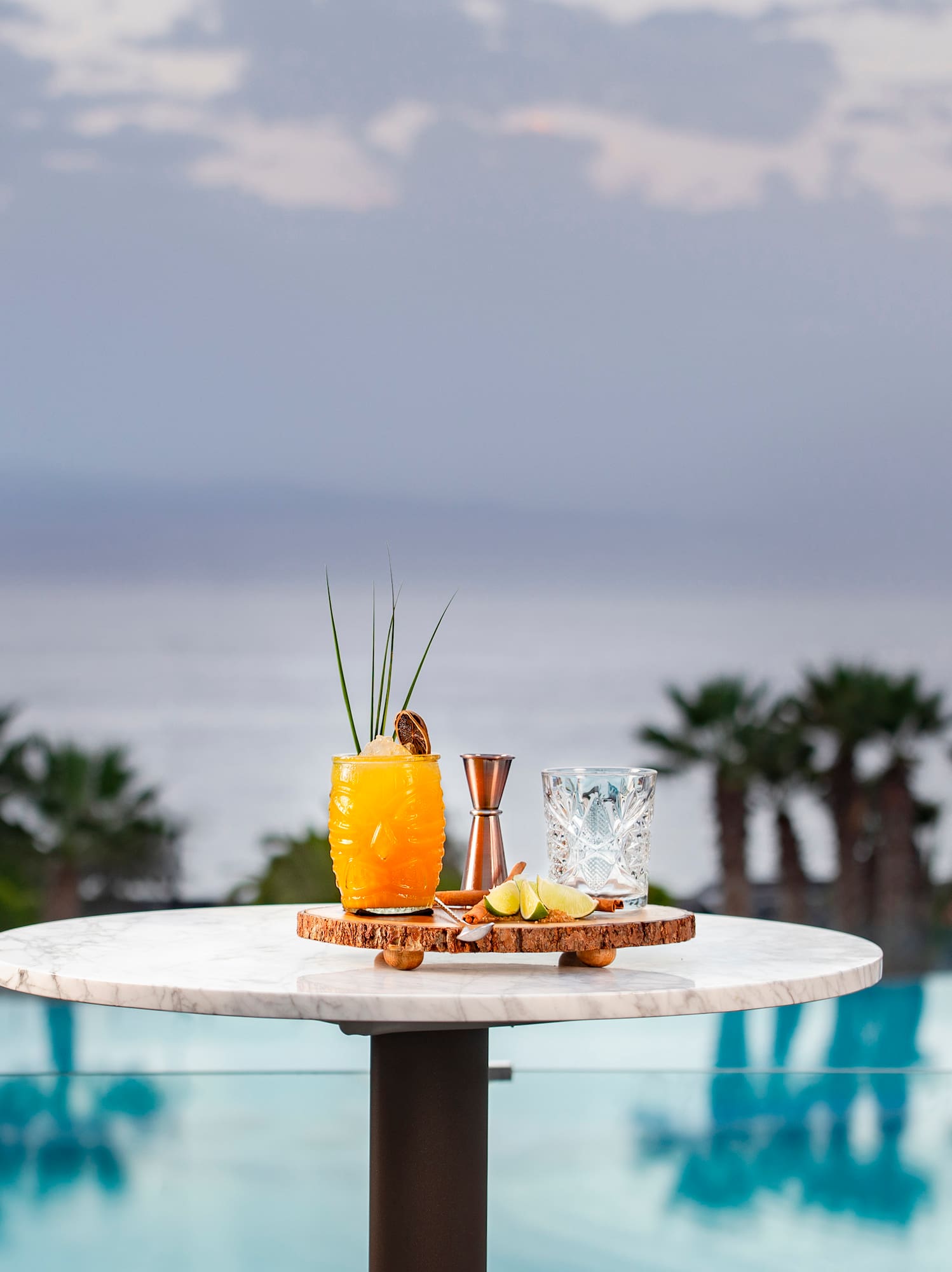 a table with a drink on it