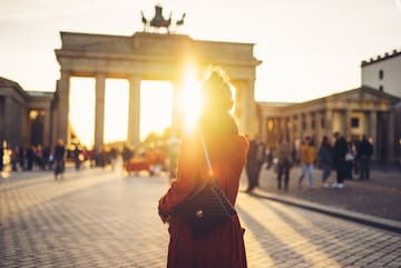 a woman in a red dress
