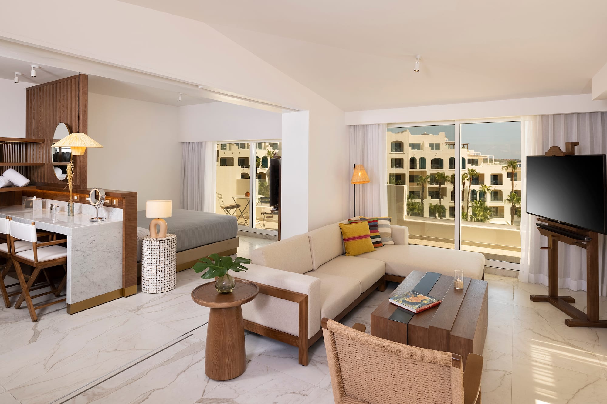 a living room with a couch and a table