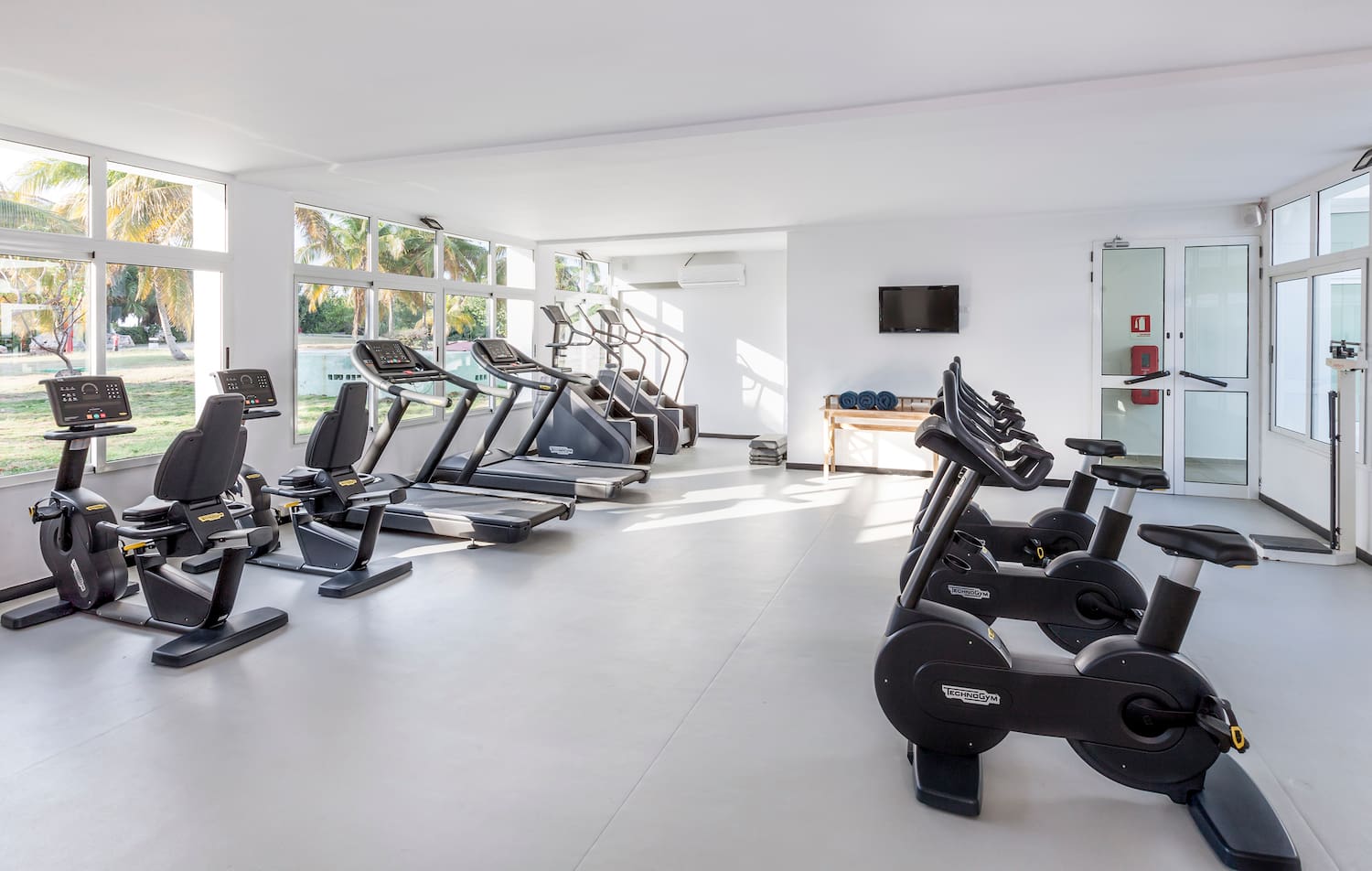 a room with exercise machines
