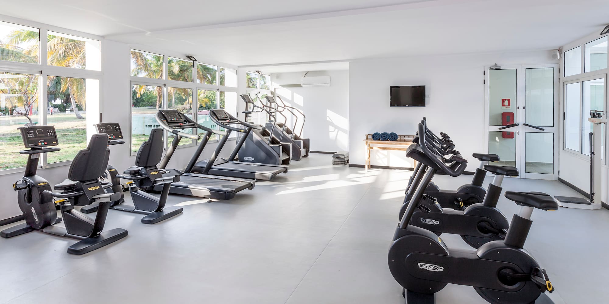 a room with exercise machines