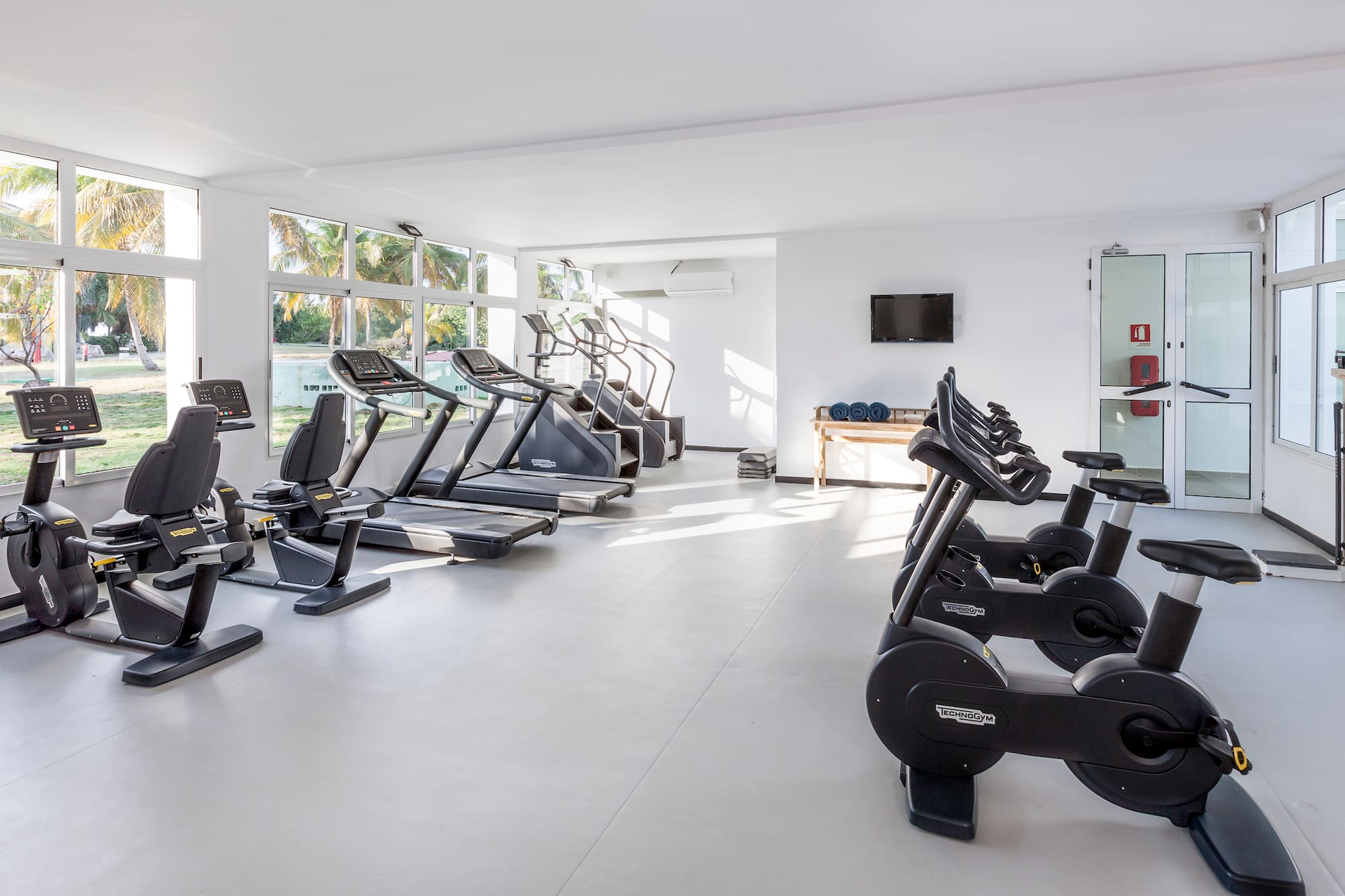 a room with exercise machines