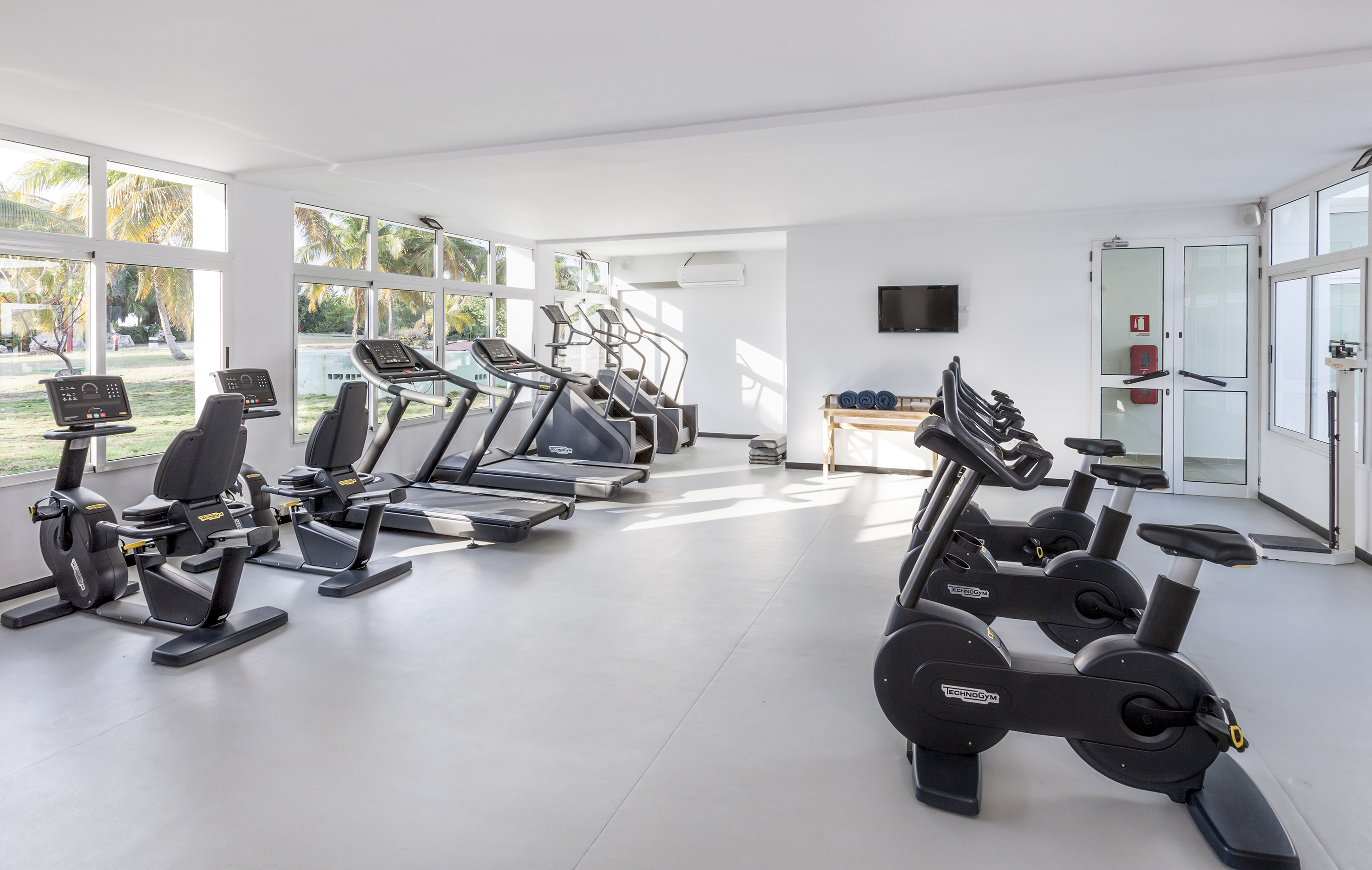 a room with exercise machines