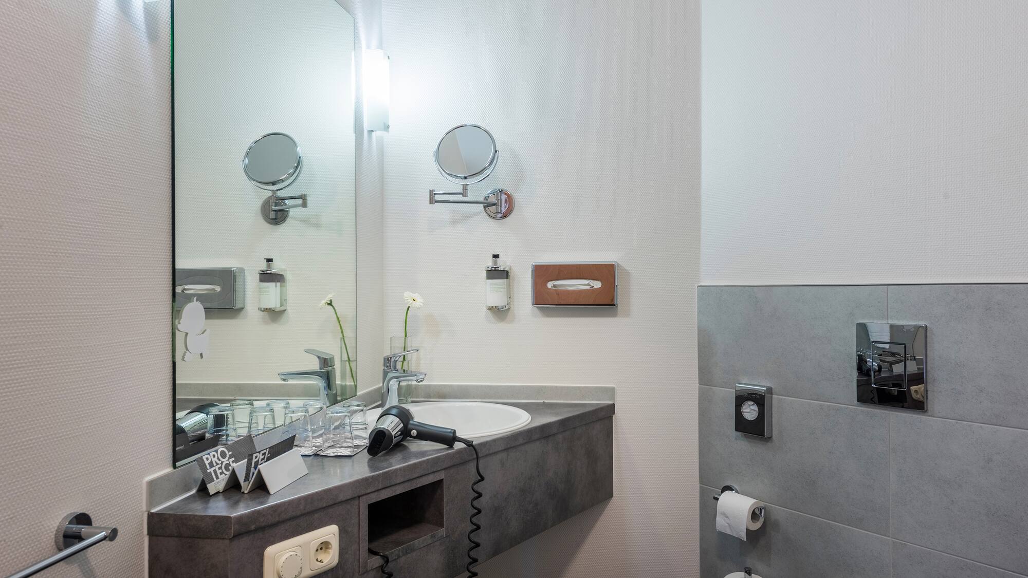 a bathroom with a sink and mirror
