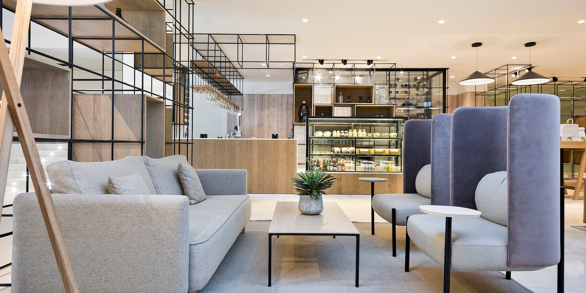 a room with a couch and a coffee table