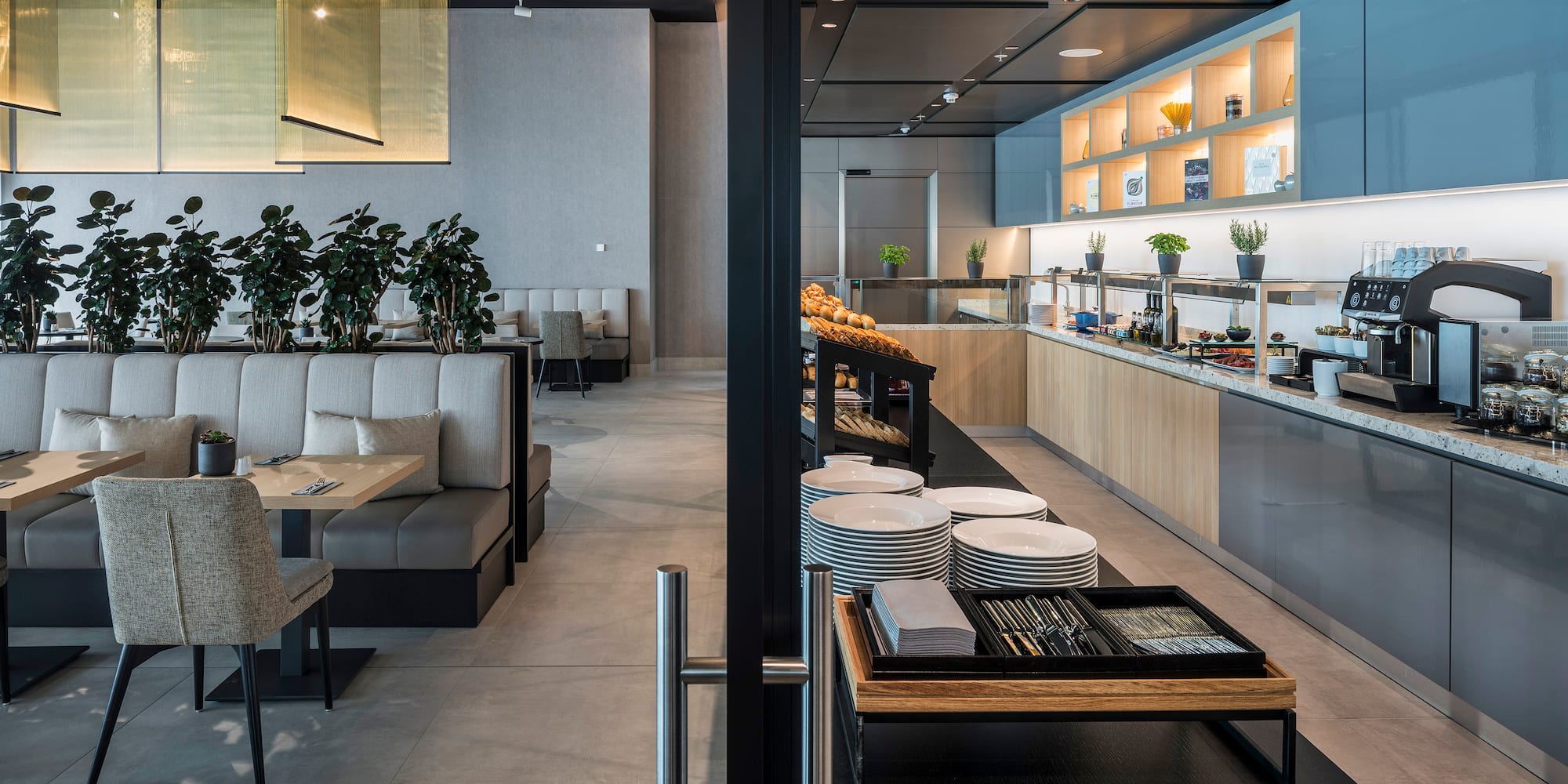 a restaurant with a variety of food items