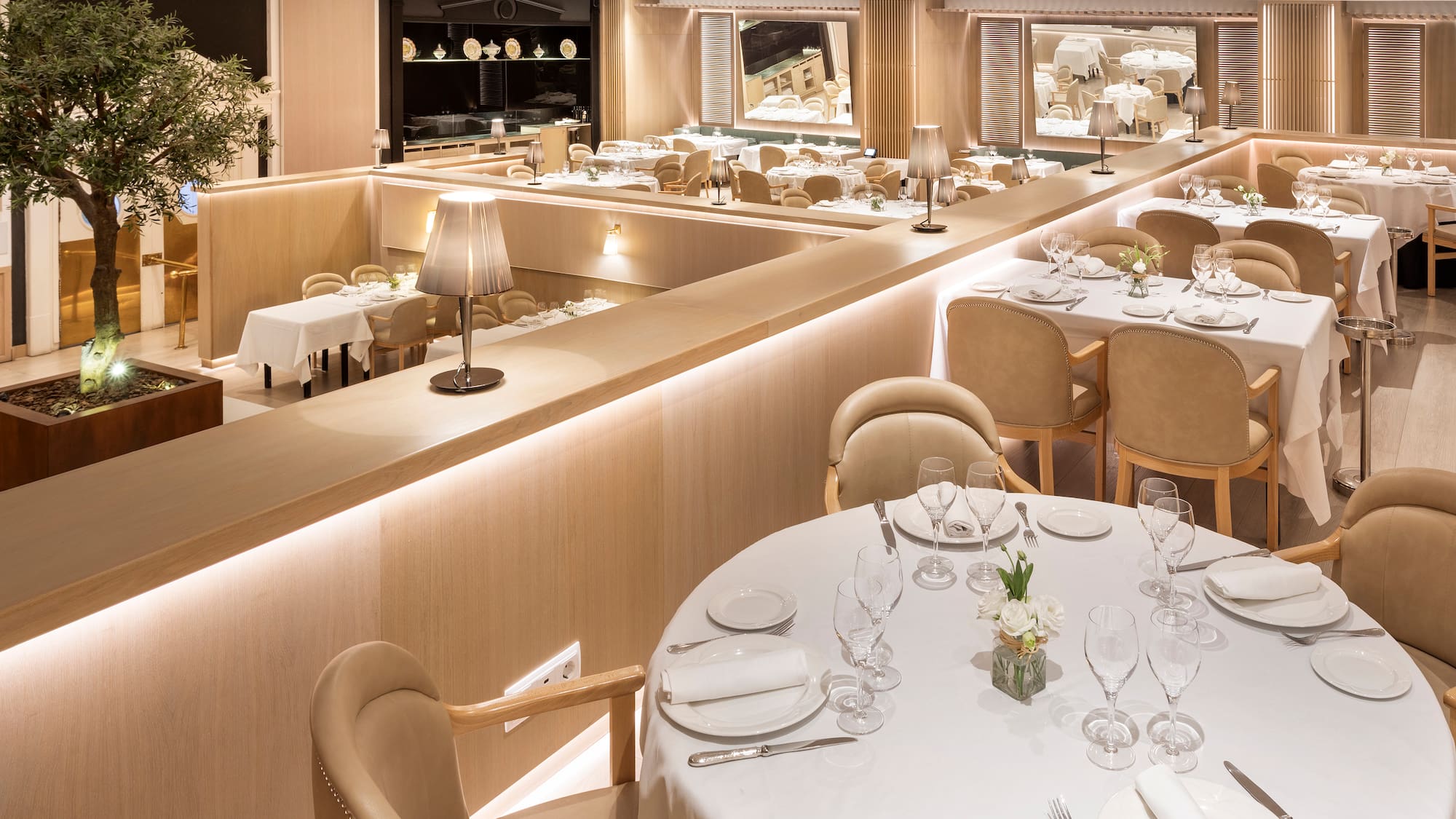 a room with tables and chairs