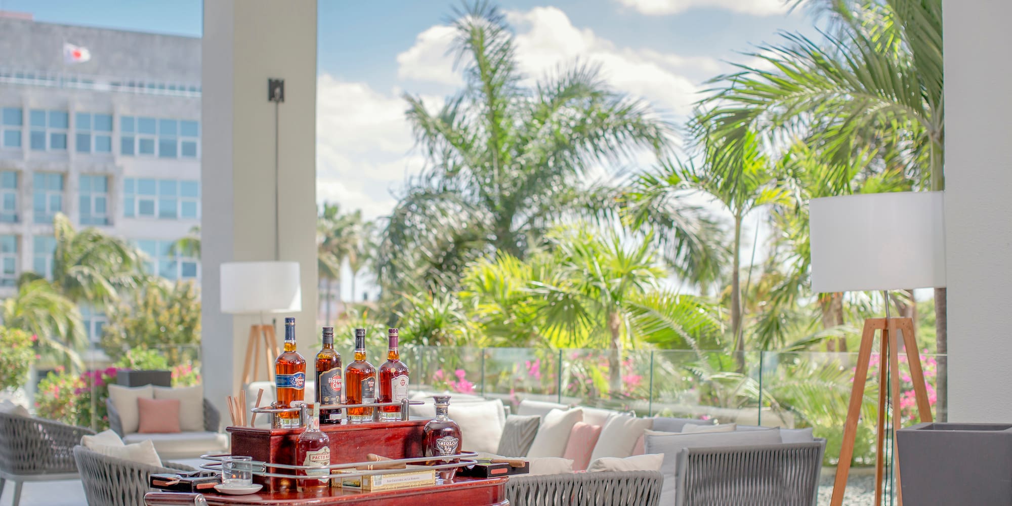 a table with bottles of alcohol on it