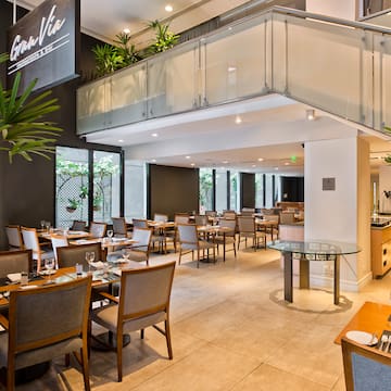 a room with tables and chairs