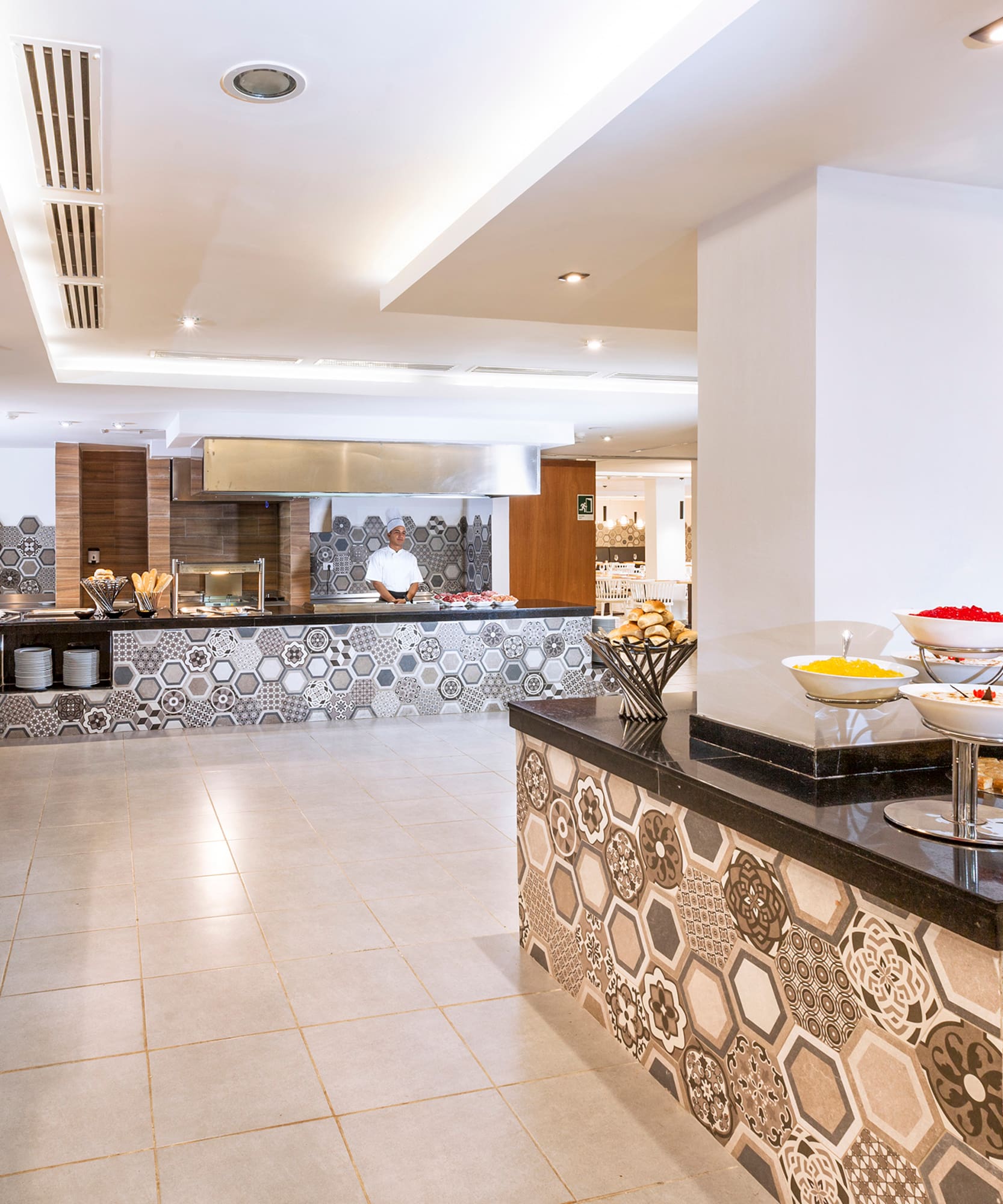 a buffet in a restaurant