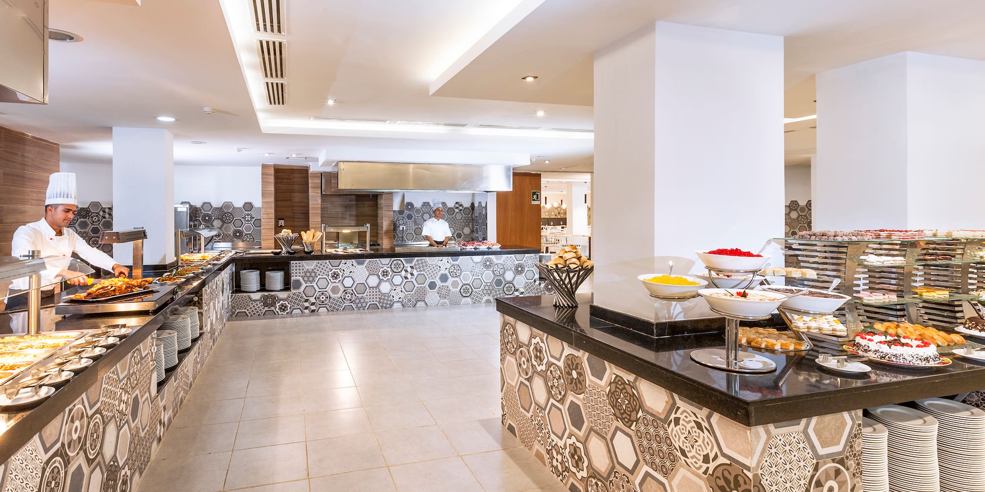 a buffet in a restaurant