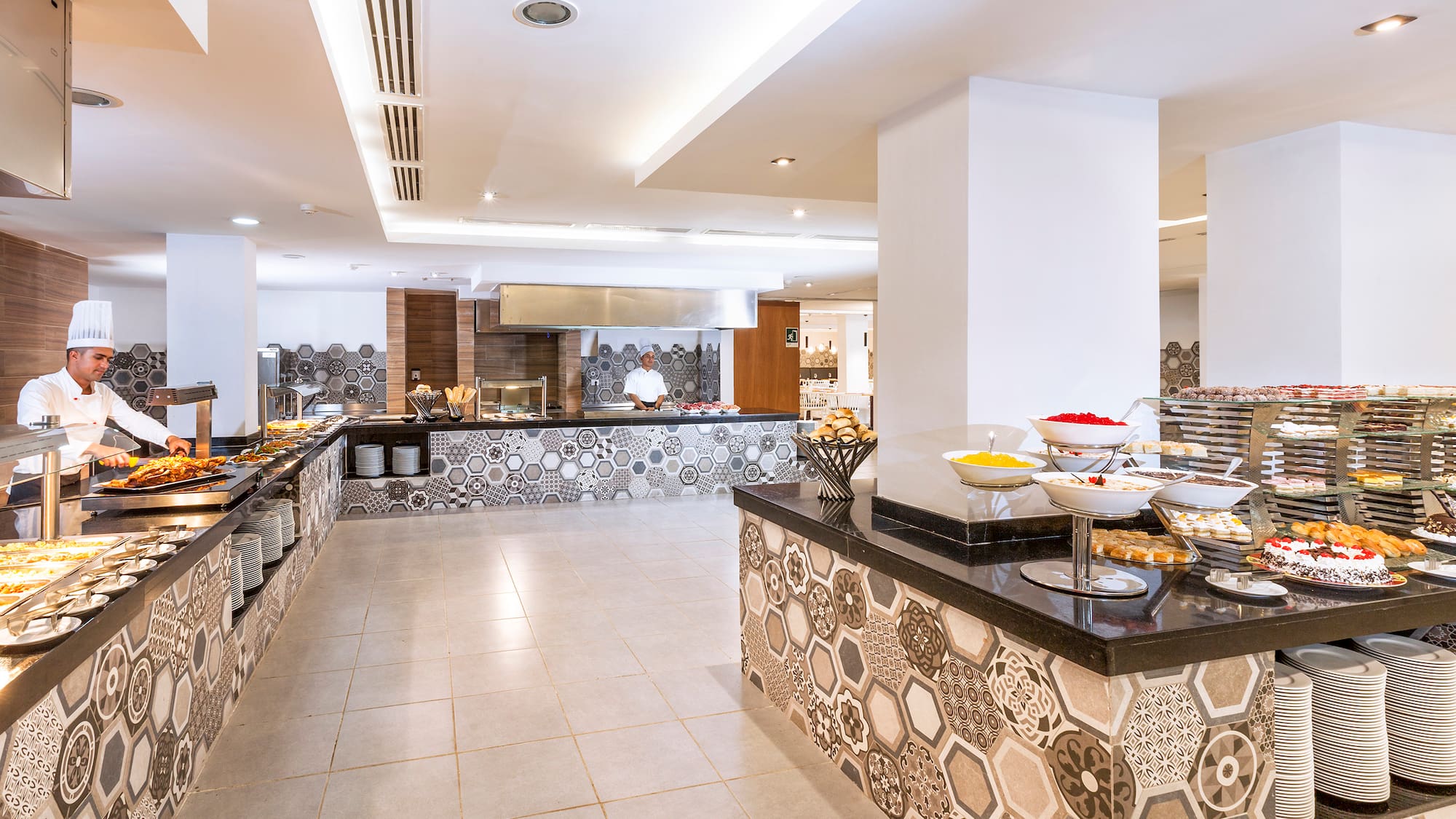 a buffet in a restaurant