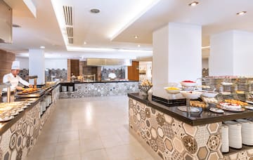 a buffet in a restaurant