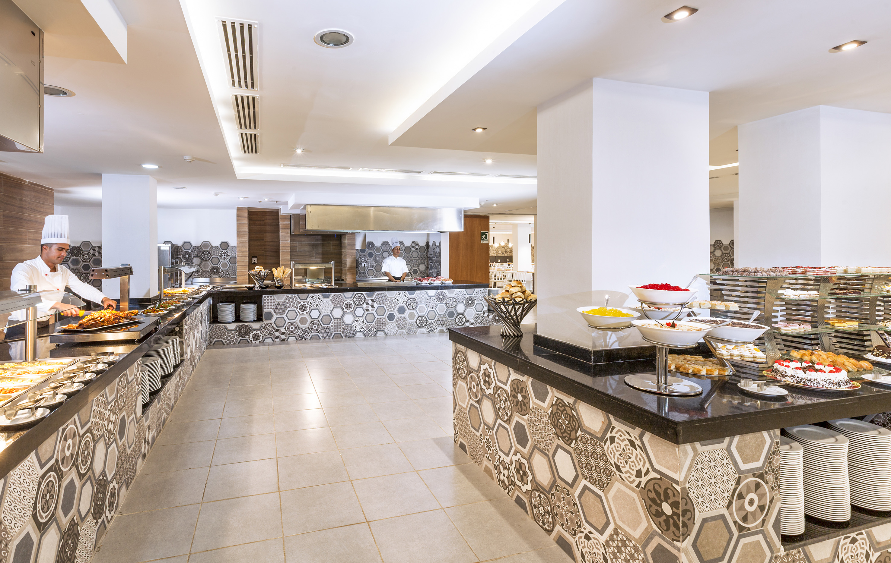 a buffet in a restaurant