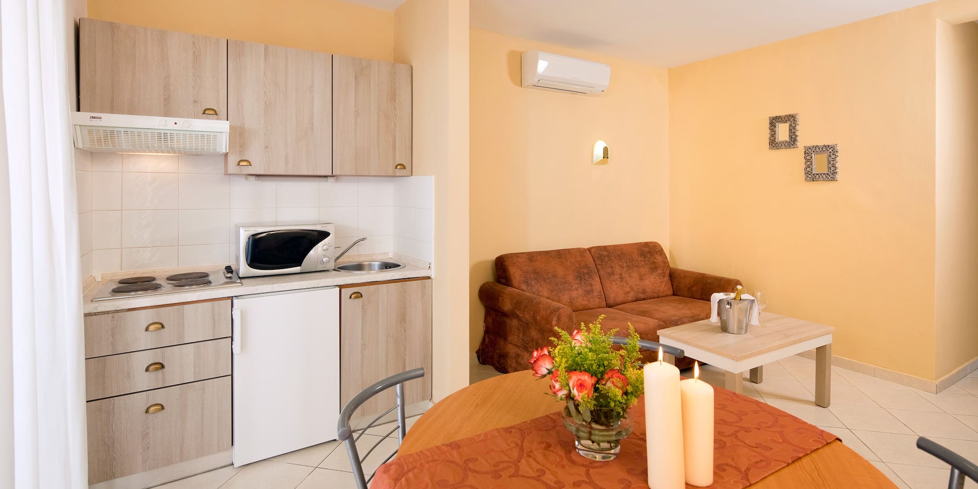 a living room with a couch and a table