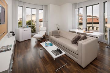 a living room with a couch and a table