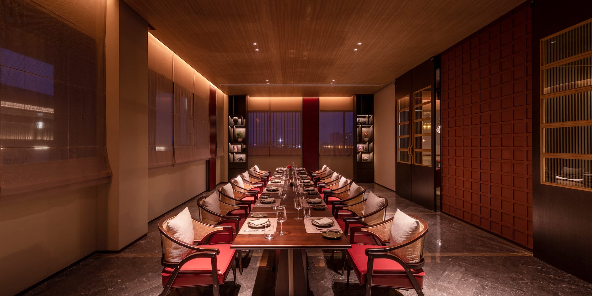 a room with a table and chairs