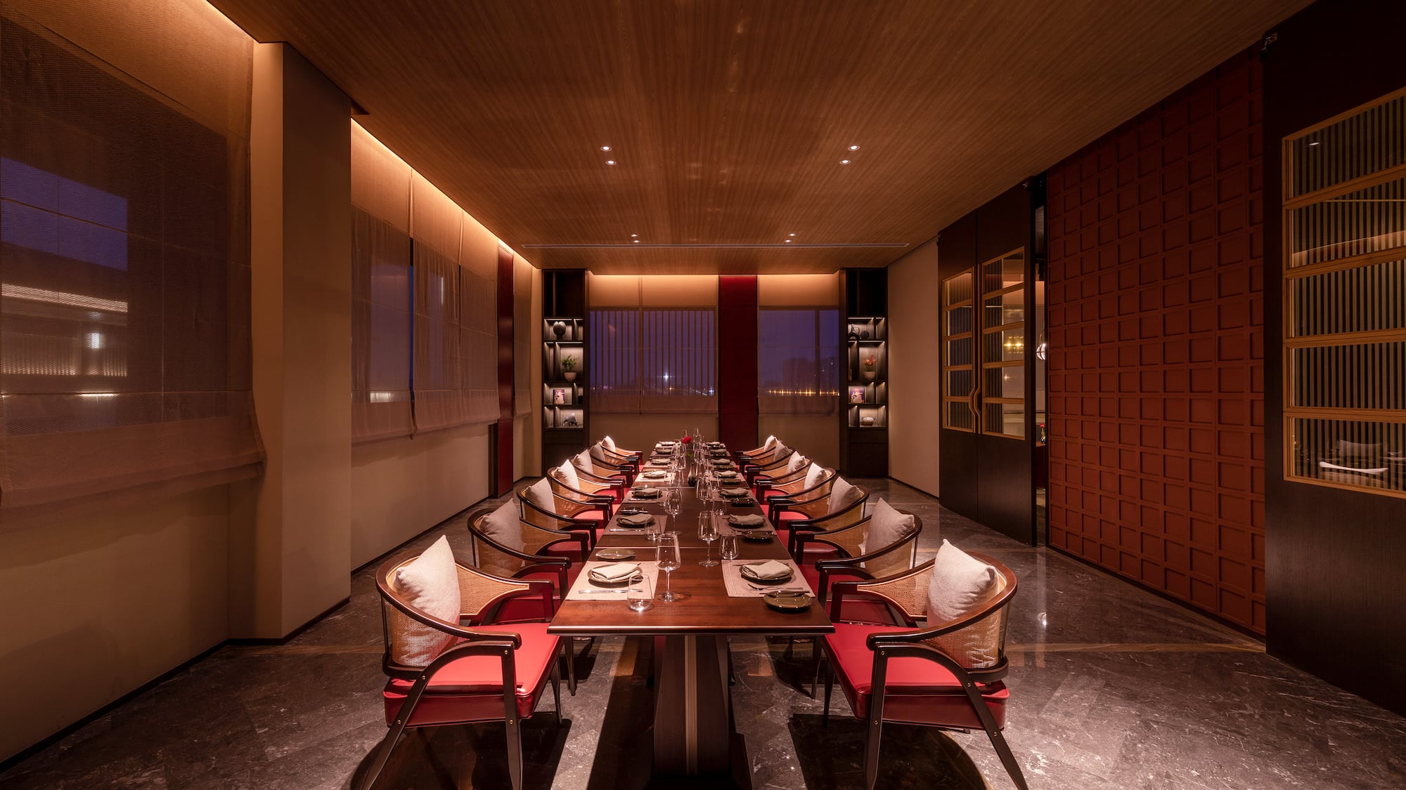 a room with a table and chairs