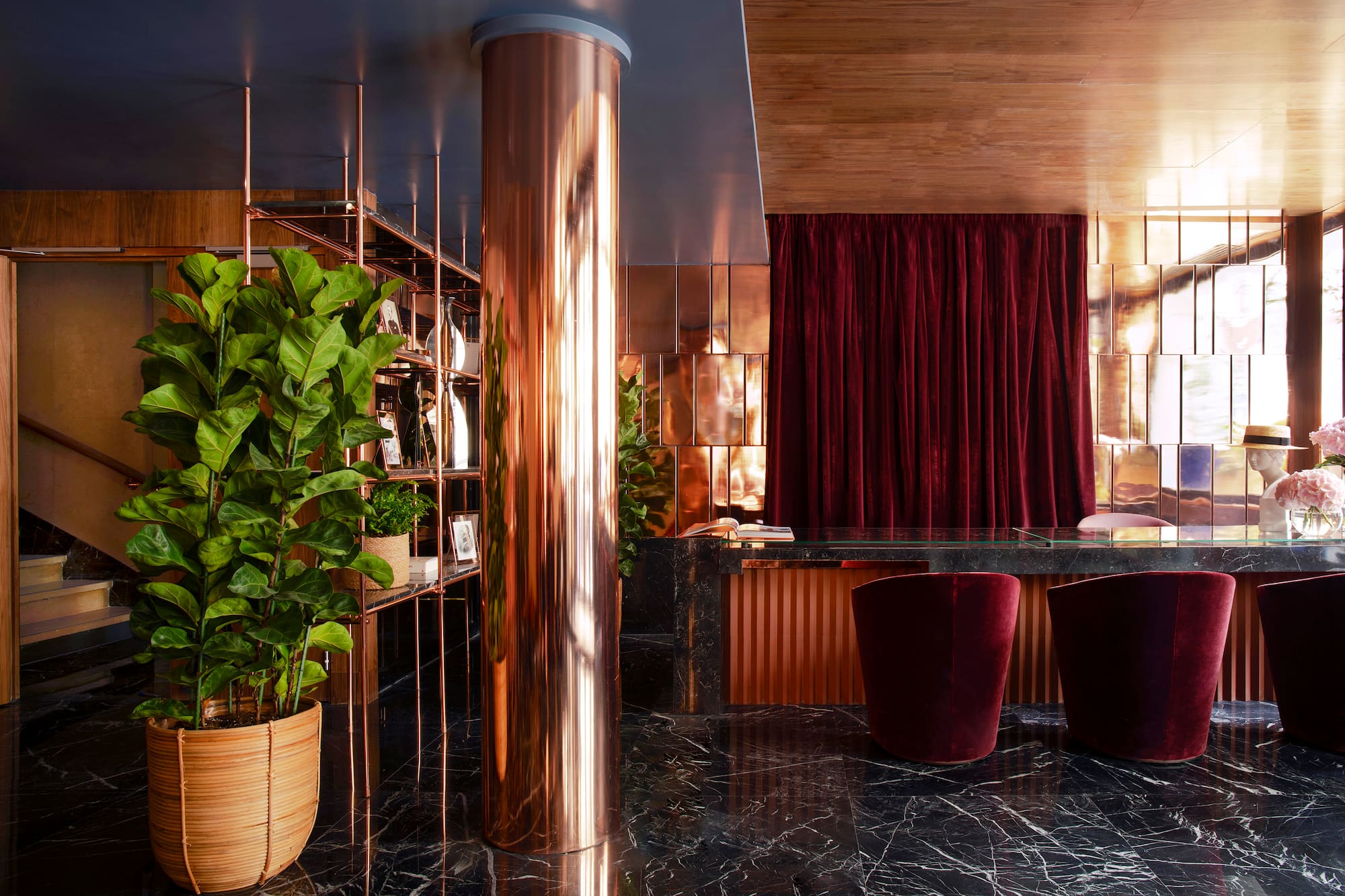 a room with a marble floor and a marble countertop