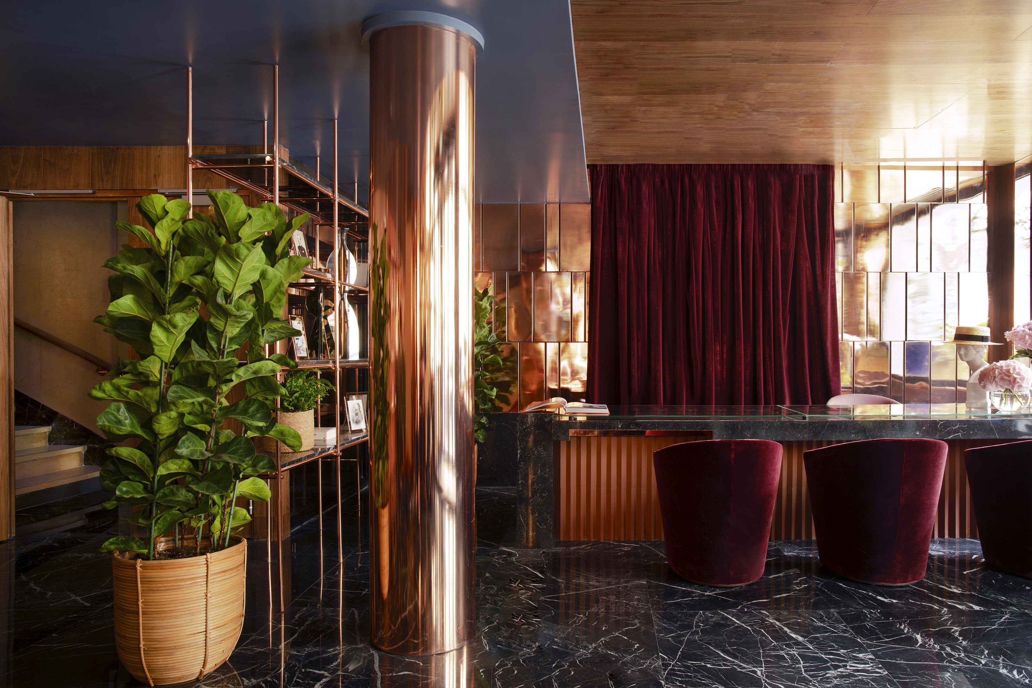 a room with a marble floor and a marble countertop