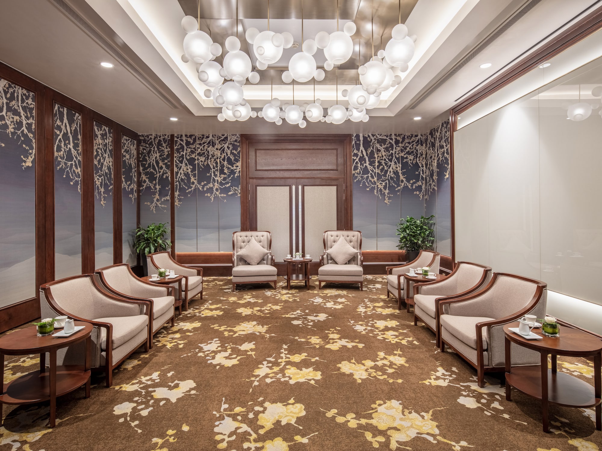 a room with chairs and tables