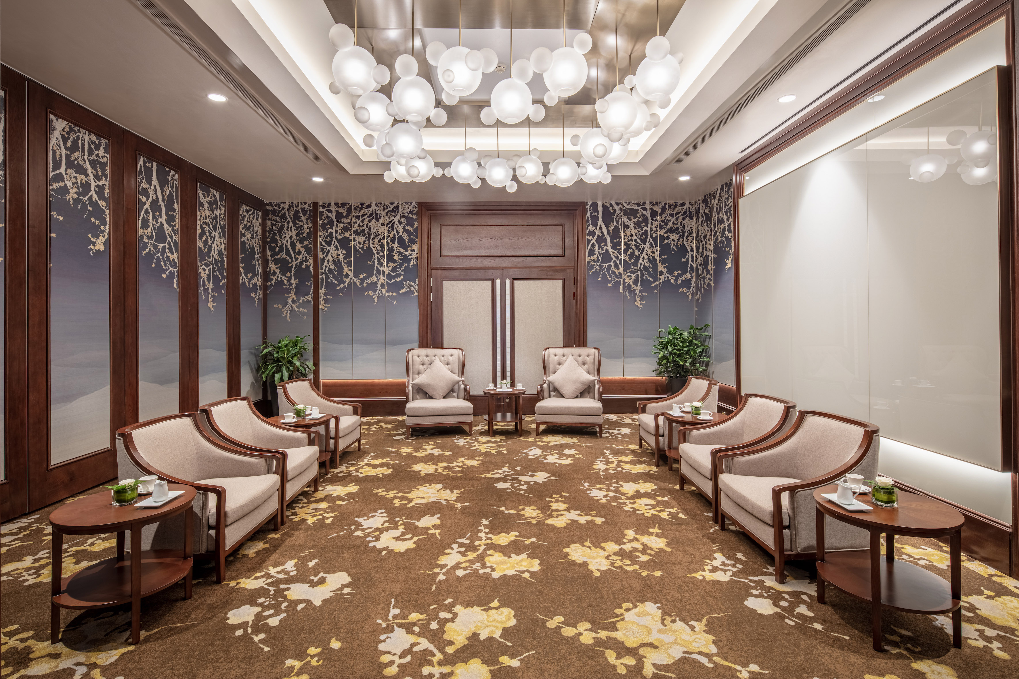 a room with chairs and tables