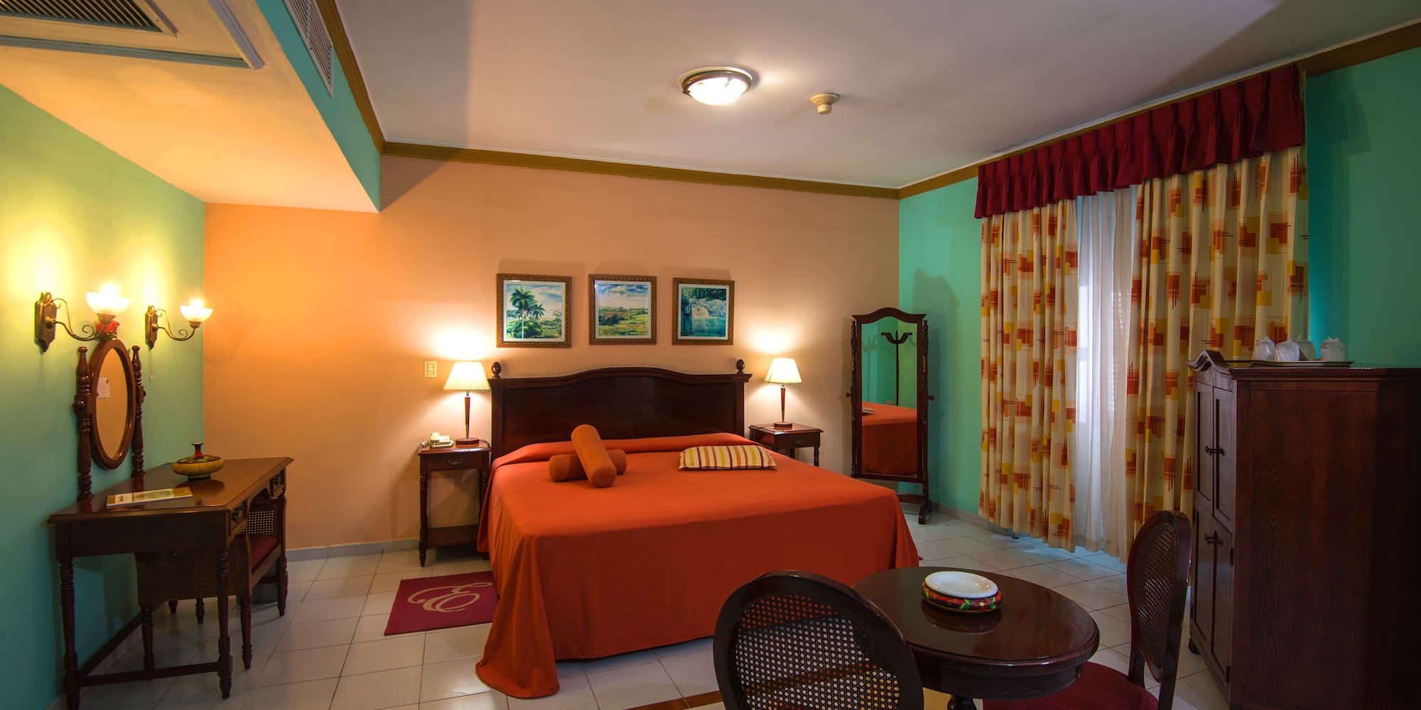 a room with a bed and a table