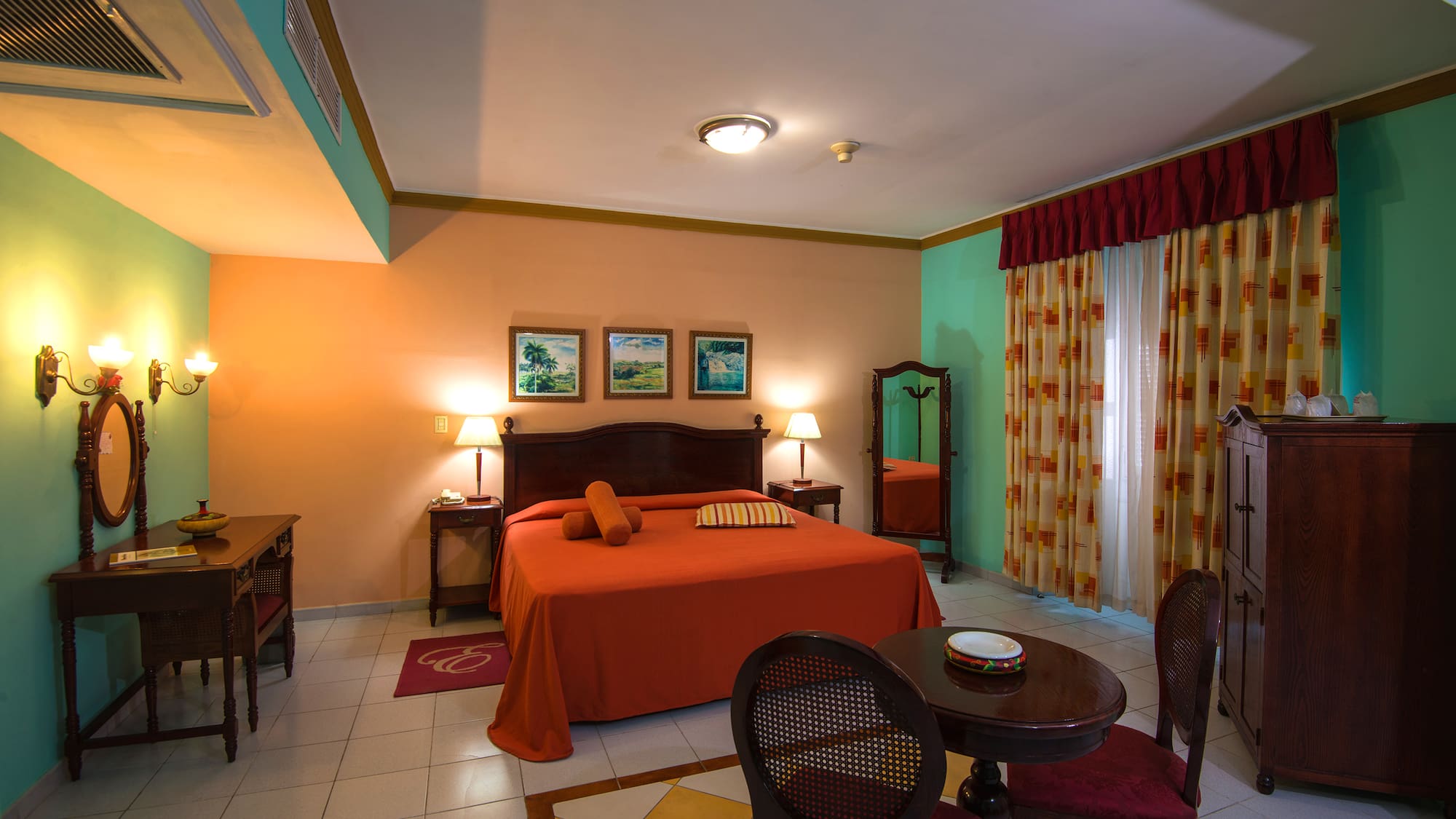 a room with a bed and a table