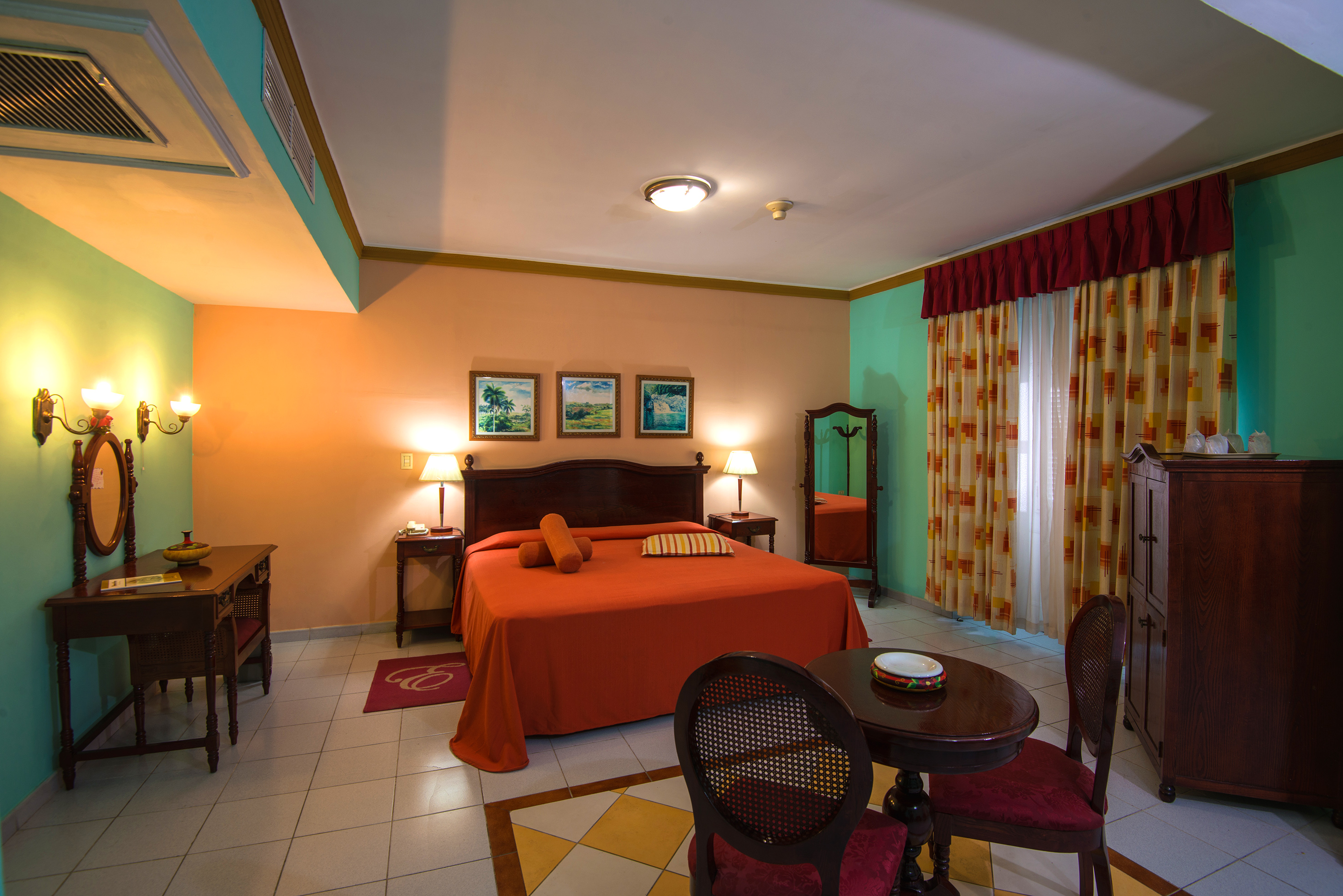 a room with a bed and a table