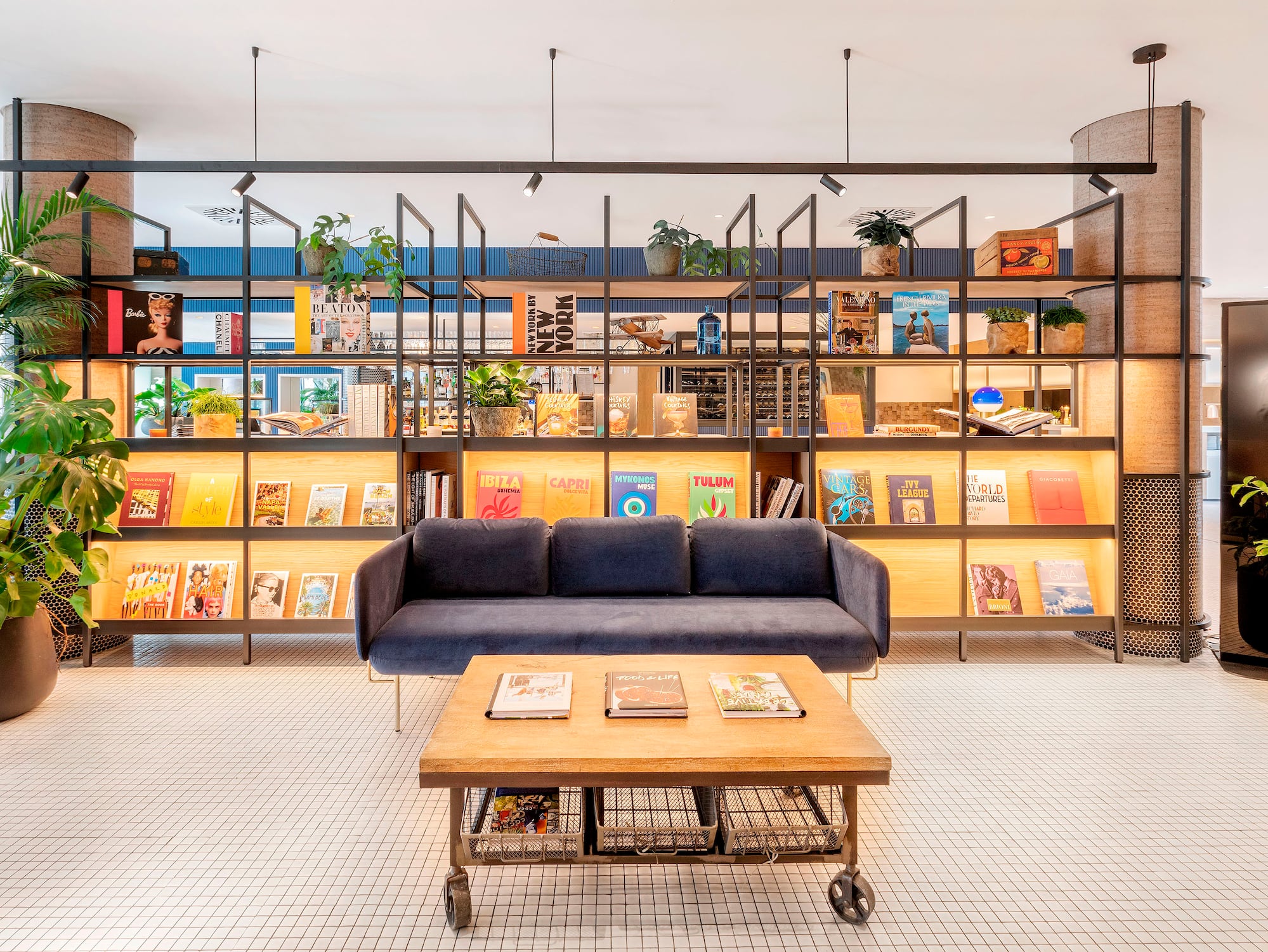 a room with a couch and a table