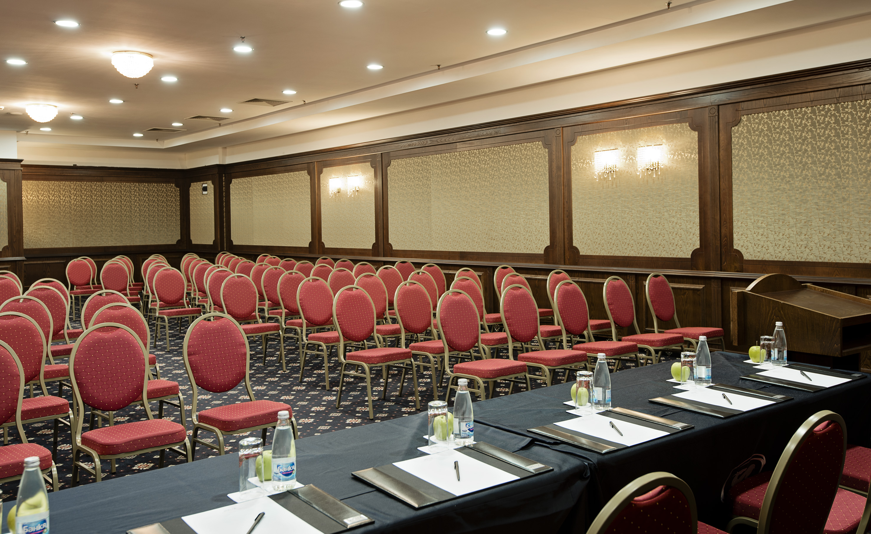 a room with tables and chairs