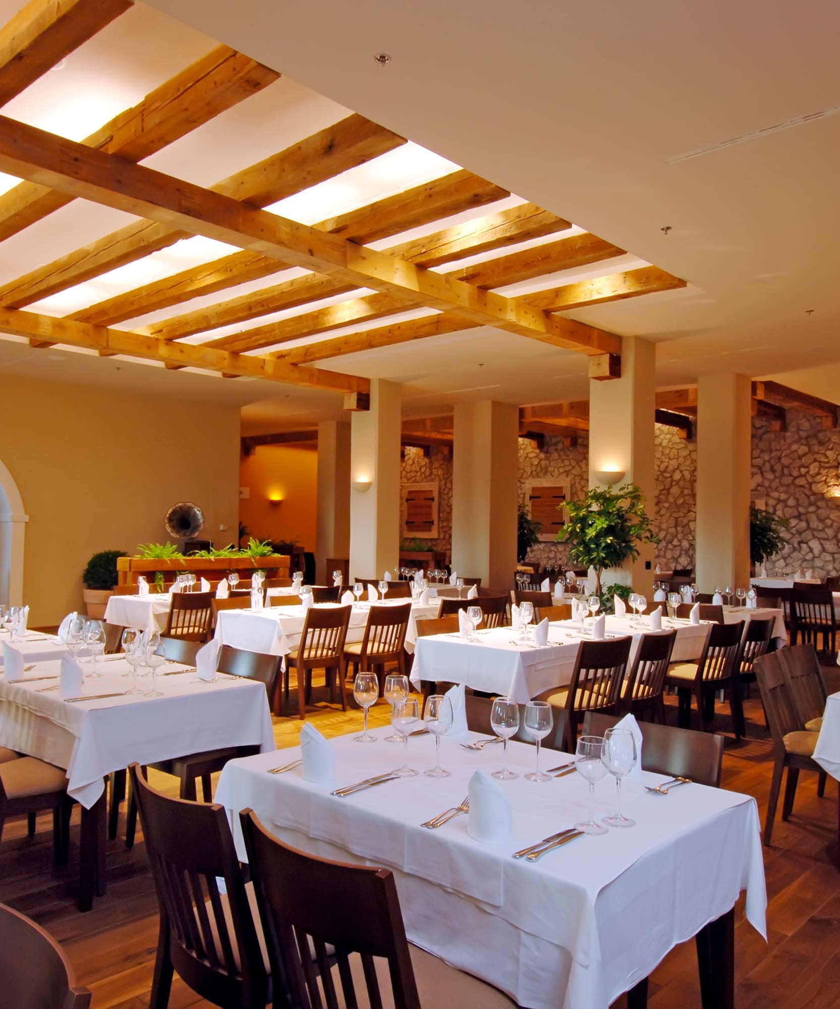 a room with tables and chairs