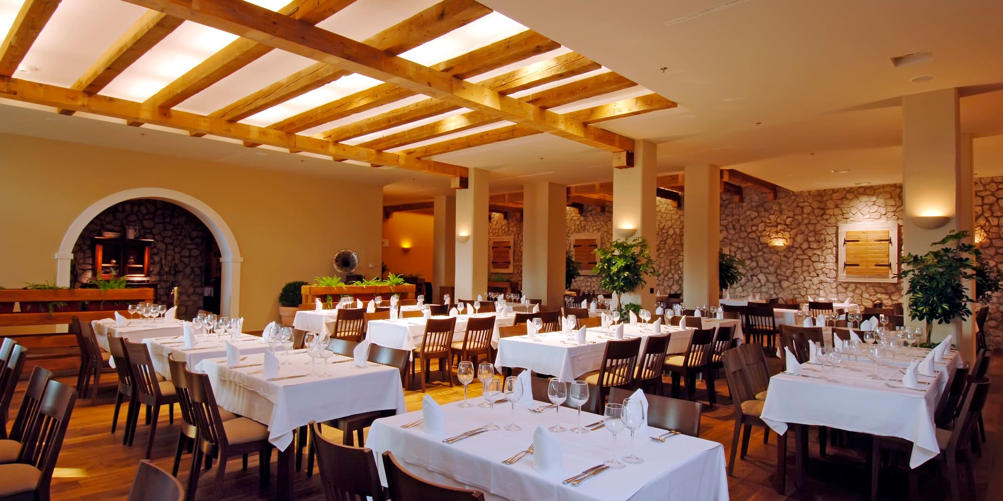 a room with tables and chairs