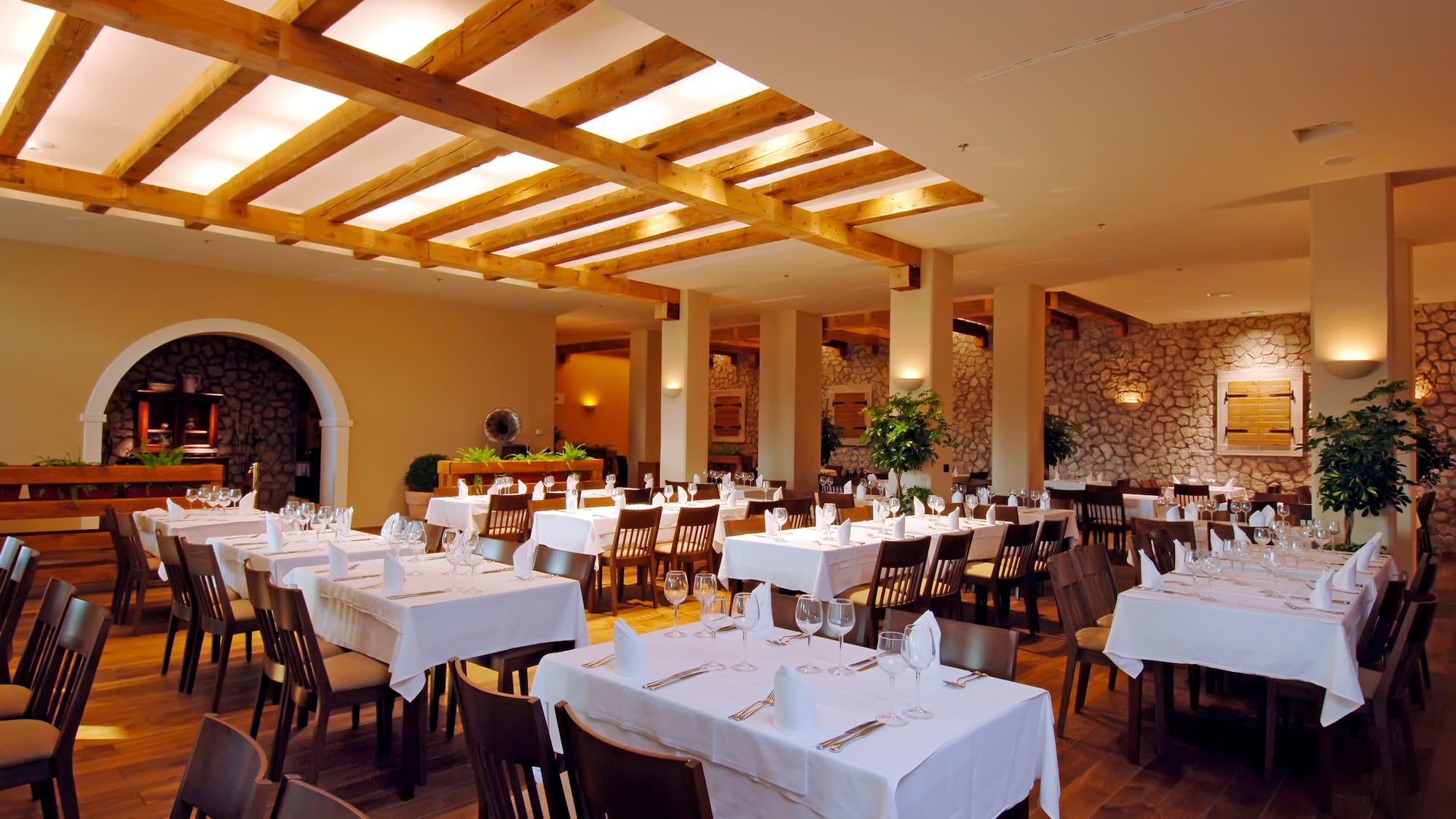 a room with tables and chairs