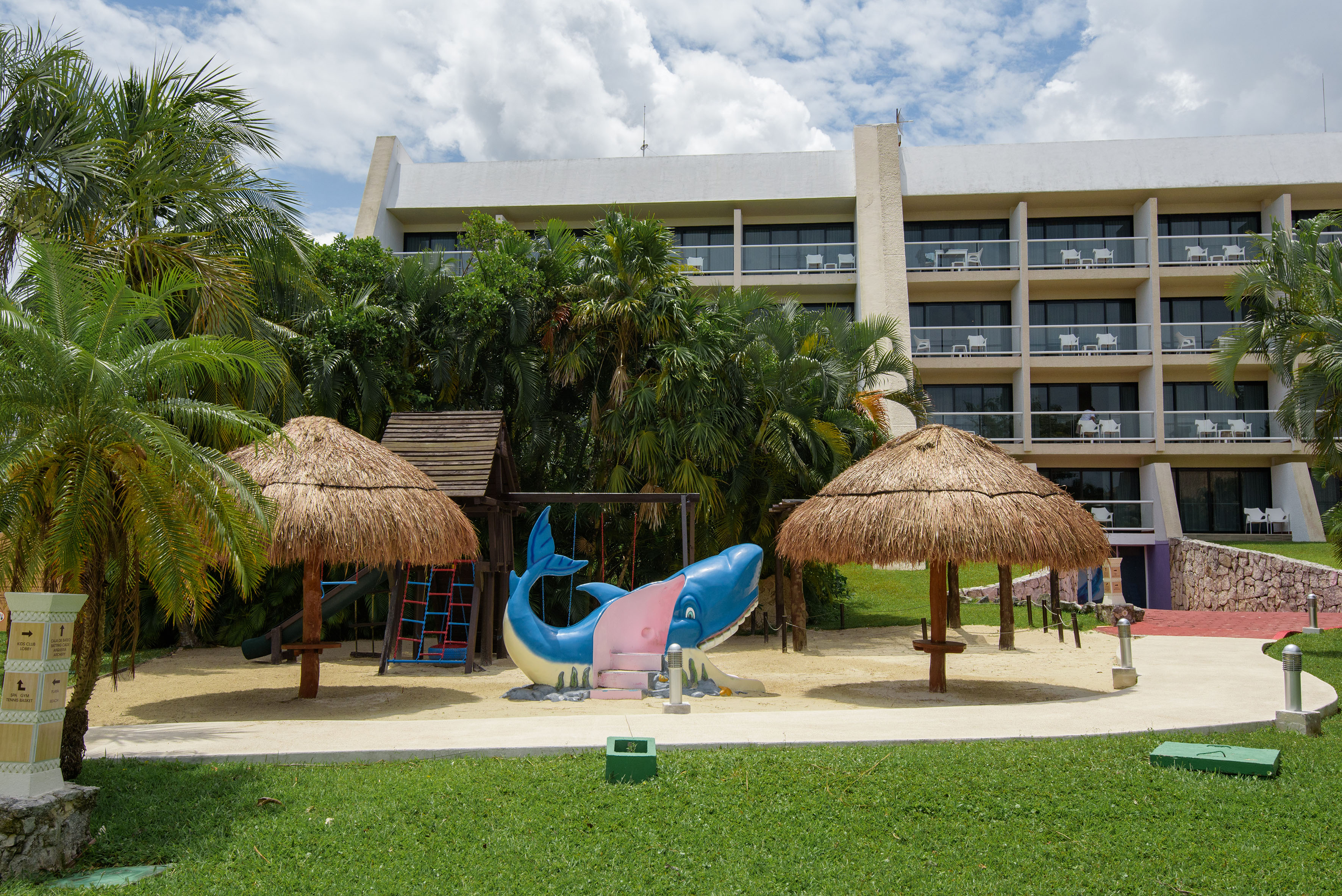 a playground in front of a building