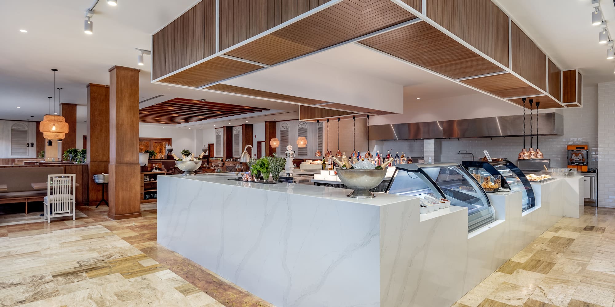 a buffet in a restaurant