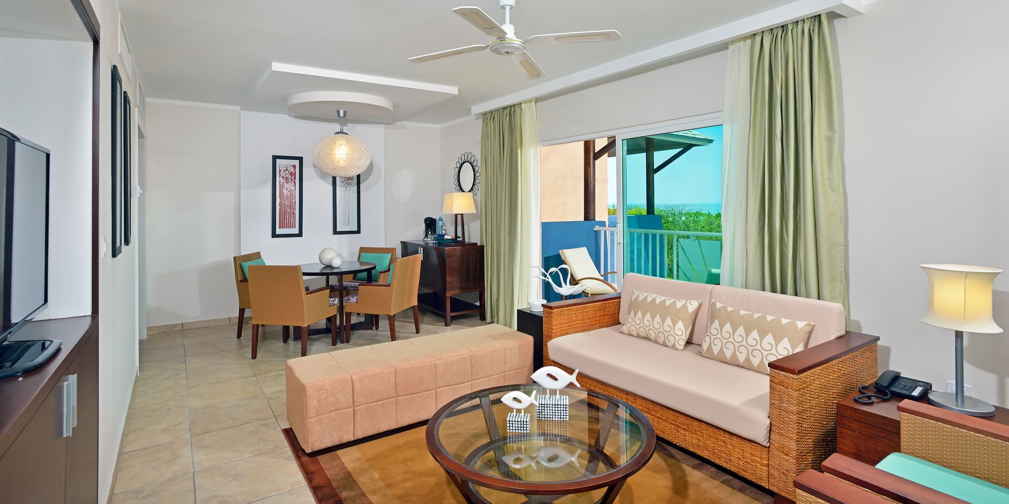 a living room with a couch and a table