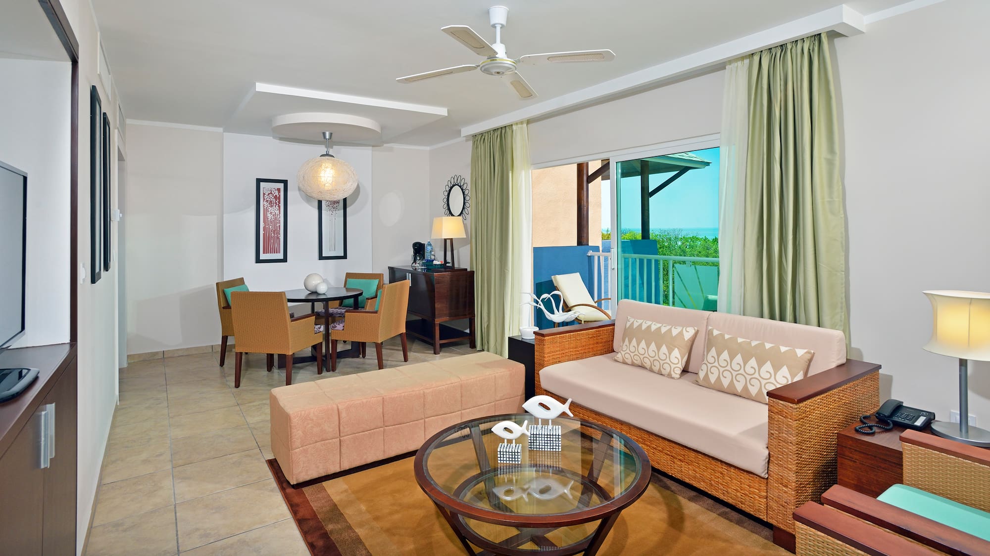 a living room with a couch and a table