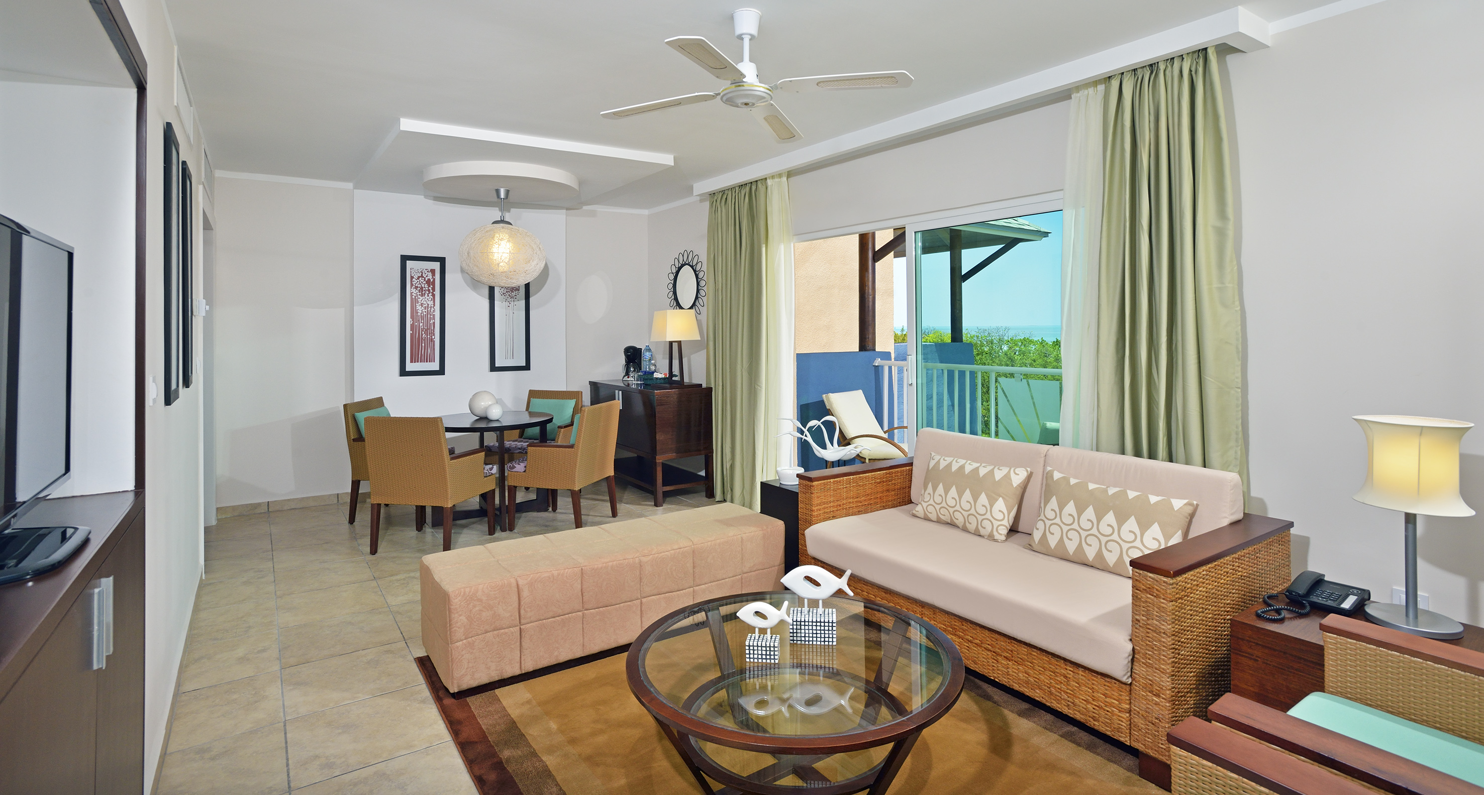 a living room with a couch and a table