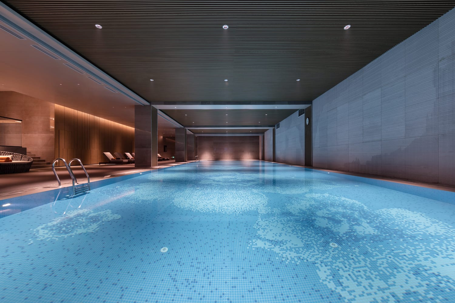 a swimming pool inside a building