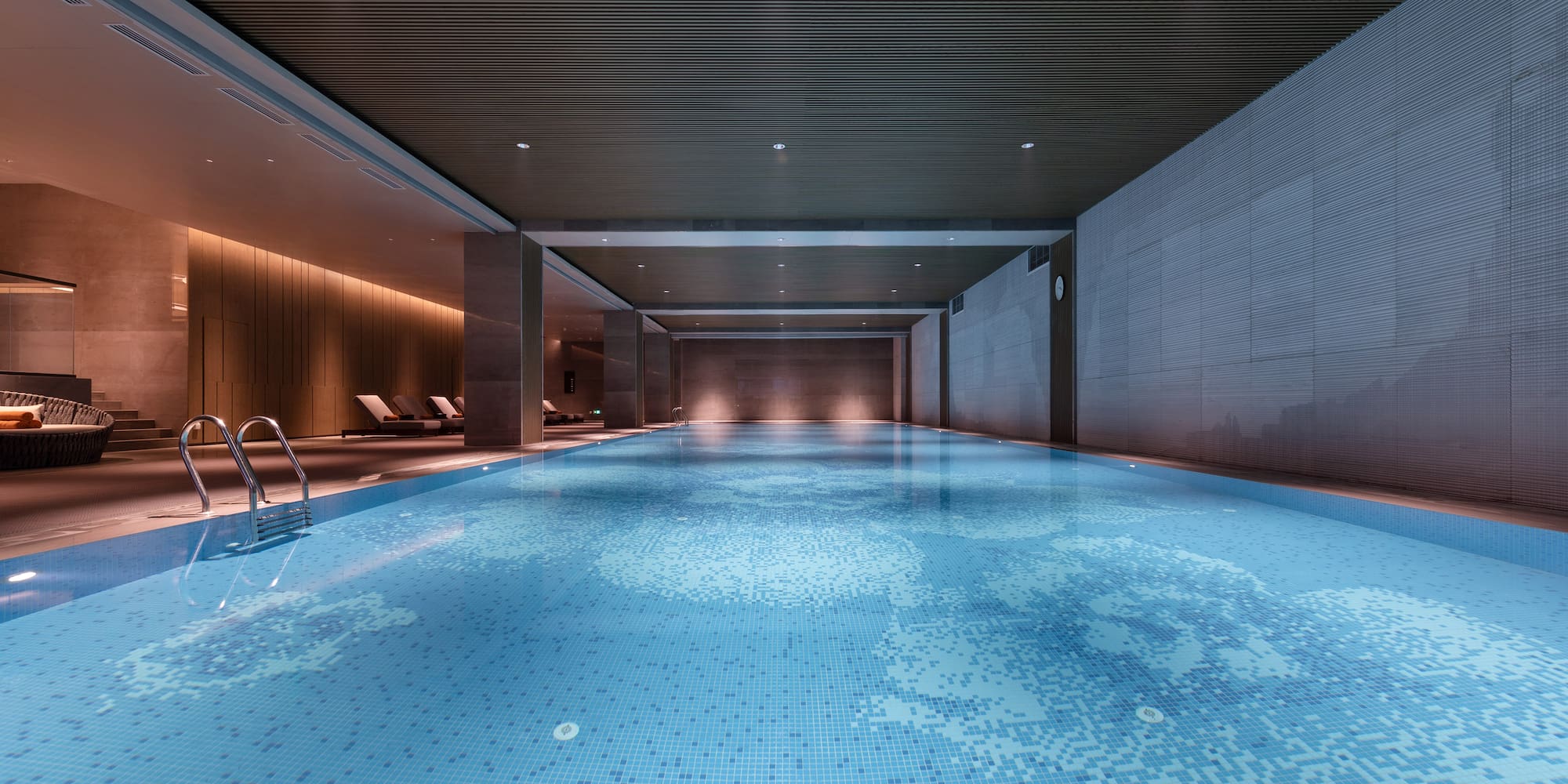 a swimming pool inside a building